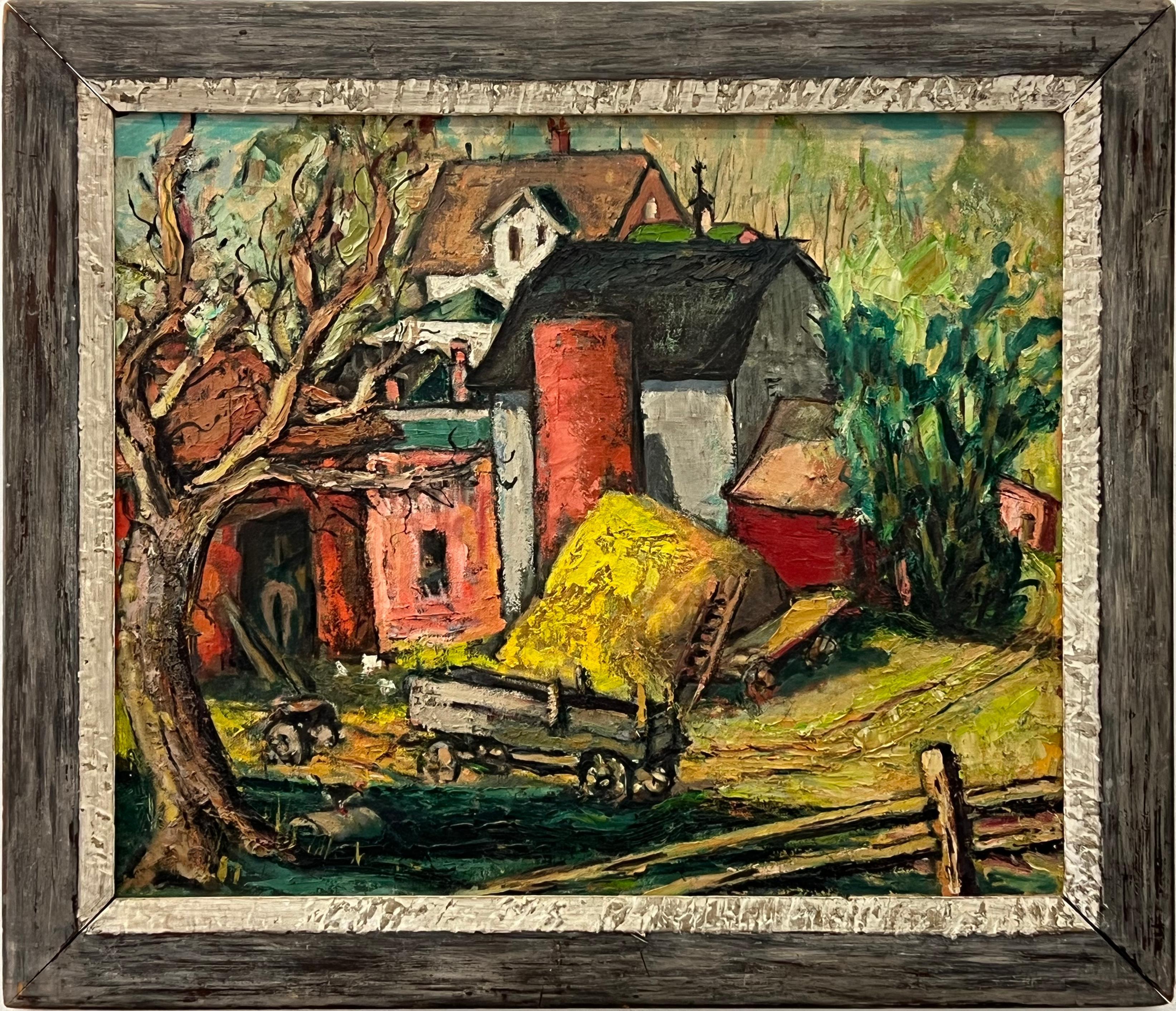 Astratto  Pittura ad olio della fattoria di metà secolo in vendita 3