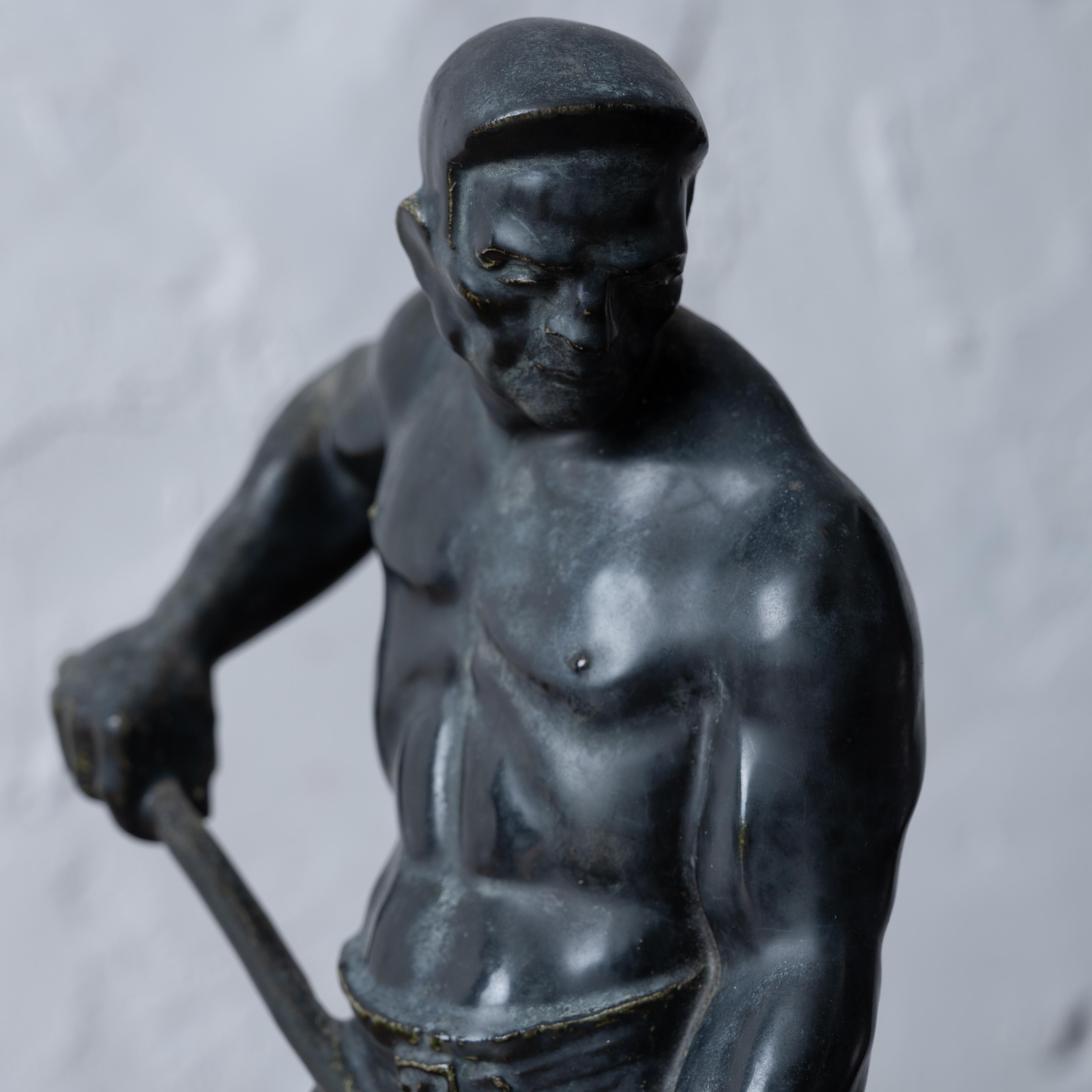 20th Century WPA Harvester & Foundry Worker Ceramic Sculptures by Rosario R. Fiore For Sale