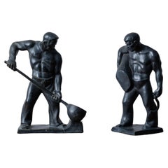 WPA Harvester & Foundry Worker Keramik-Skulpturen von Rosario R. Fiore