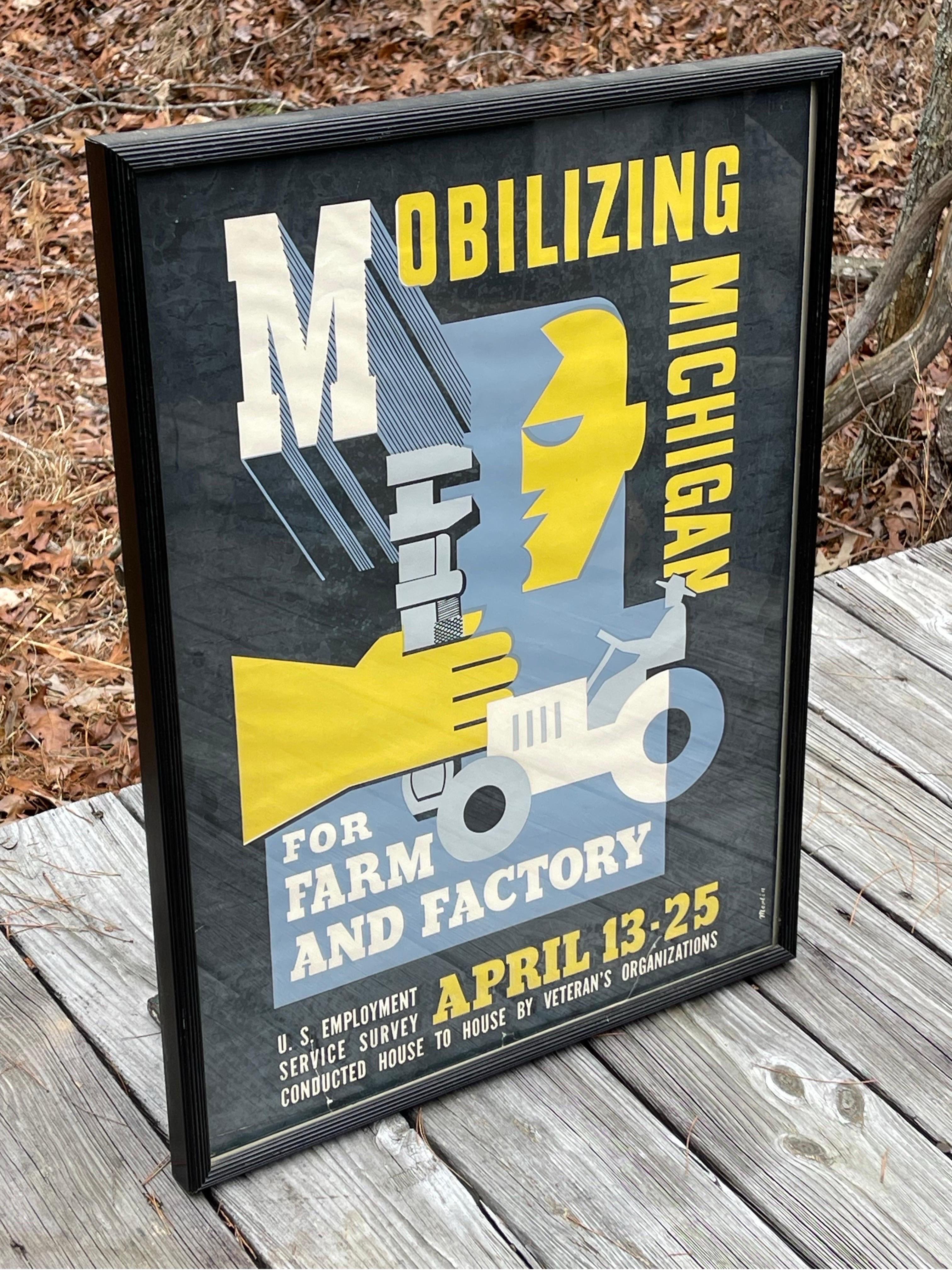 WPA-Poster, Mobilizing Michigan for Farm and Factory, von Maurice Merlin, aus Michigan im Angebot 9