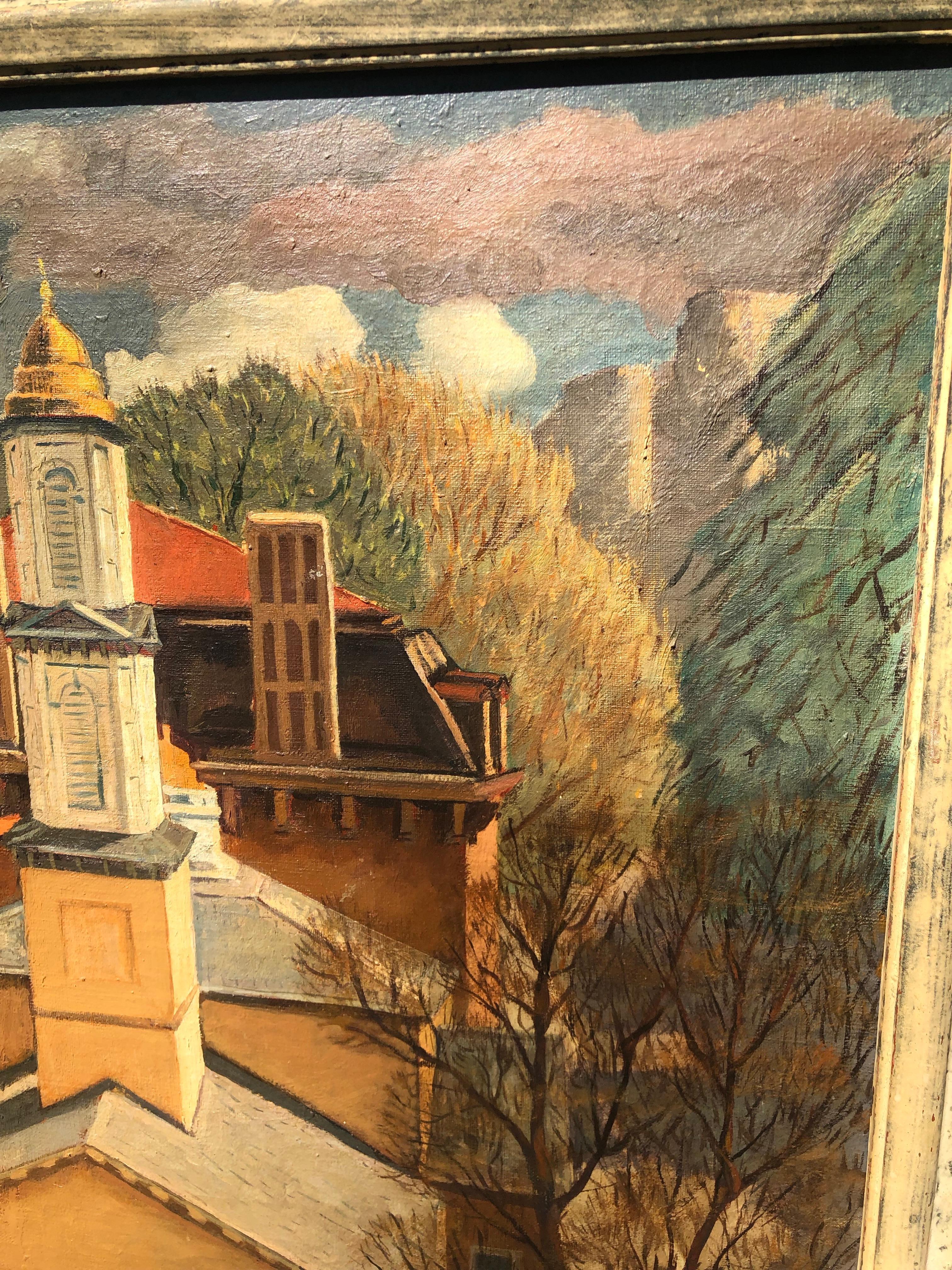 American WPA Scene by Carl Nyquist, Oil on Canvas St Johns Church Washington Dc 