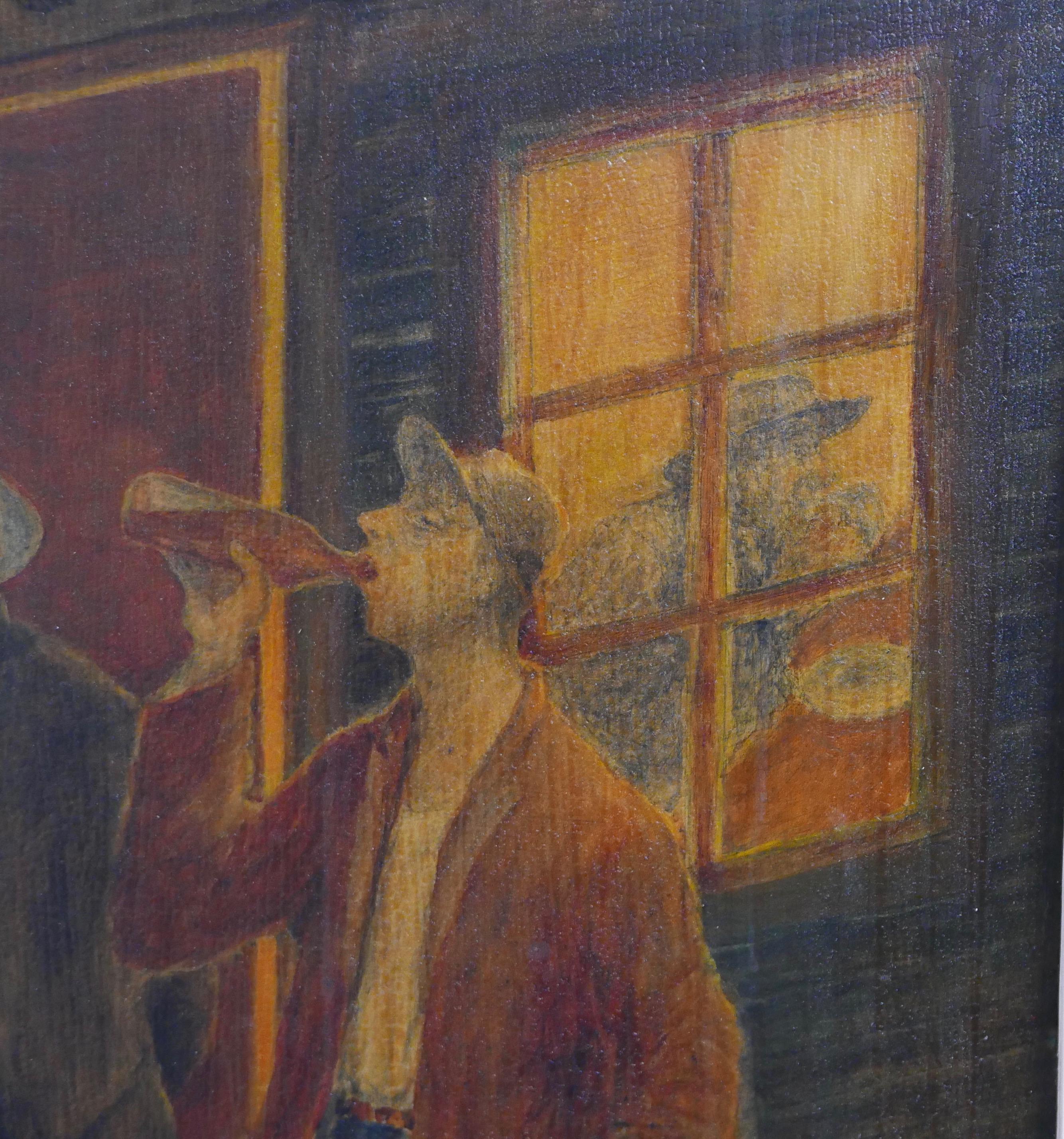 WPA Style Bar Scene Oil Painting on Panel, Signed and Dated 1935 In Good Condition In San Francisco, CA