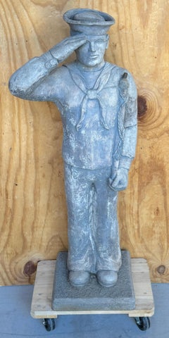 WPA Style Cast Stone Garden Flag Bearer Statue of a Handsome Navy Sailor