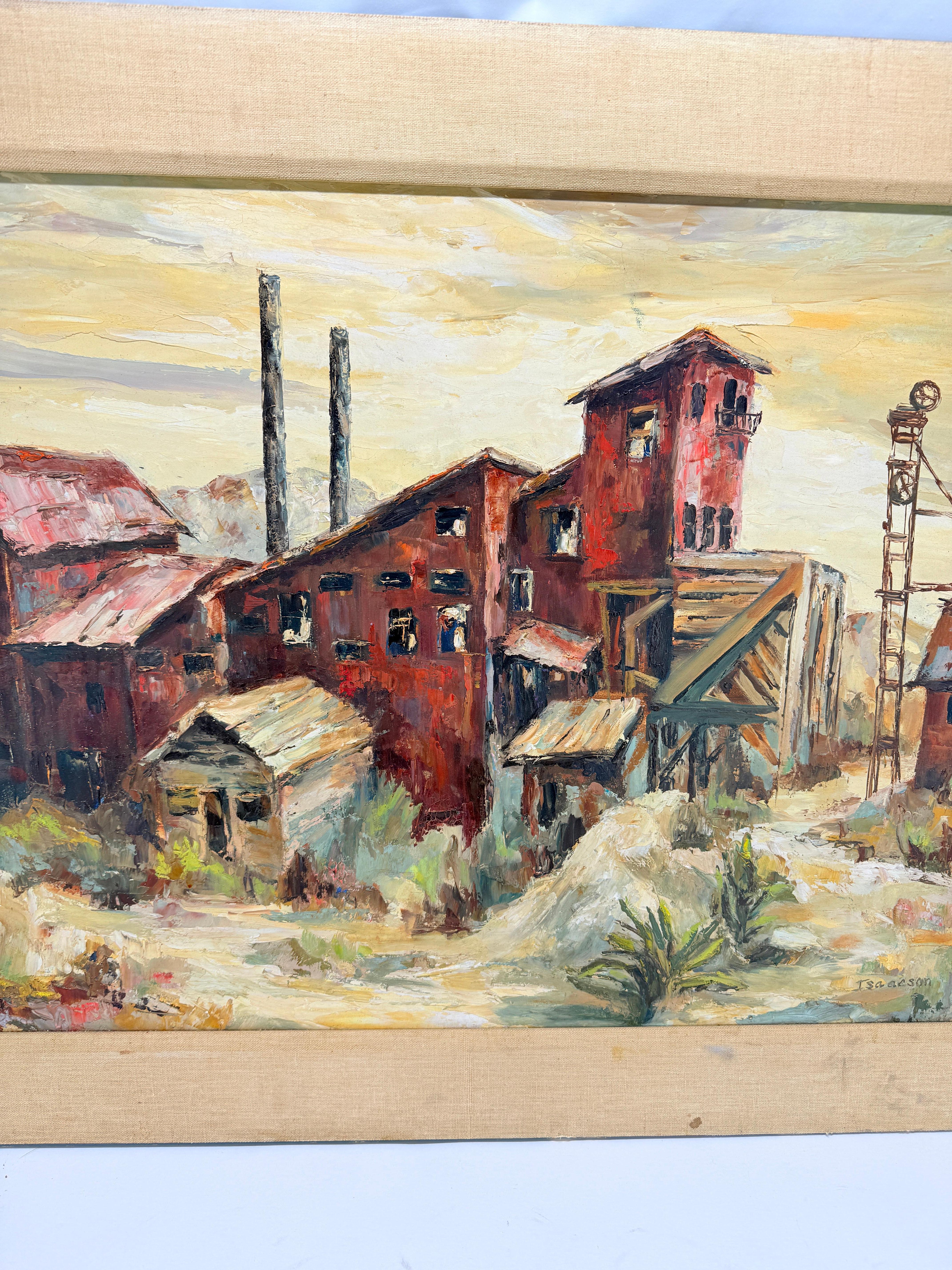 American WPA Style Industrial Landscape Oil on Board, Signed By Artist For Sale