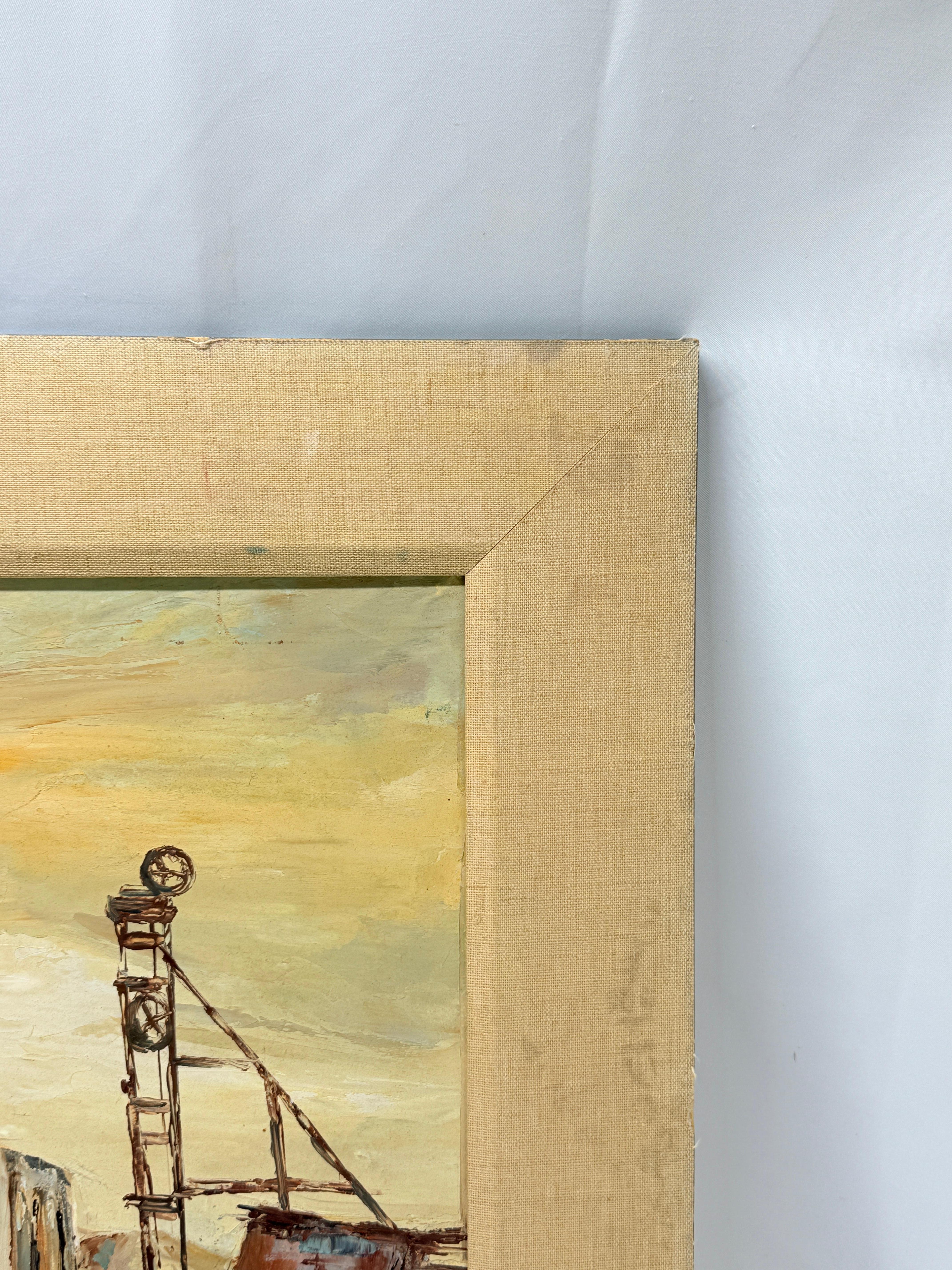 Paint WPA Style Industrial Landscape Oil on Board, Signed By Artist For Sale