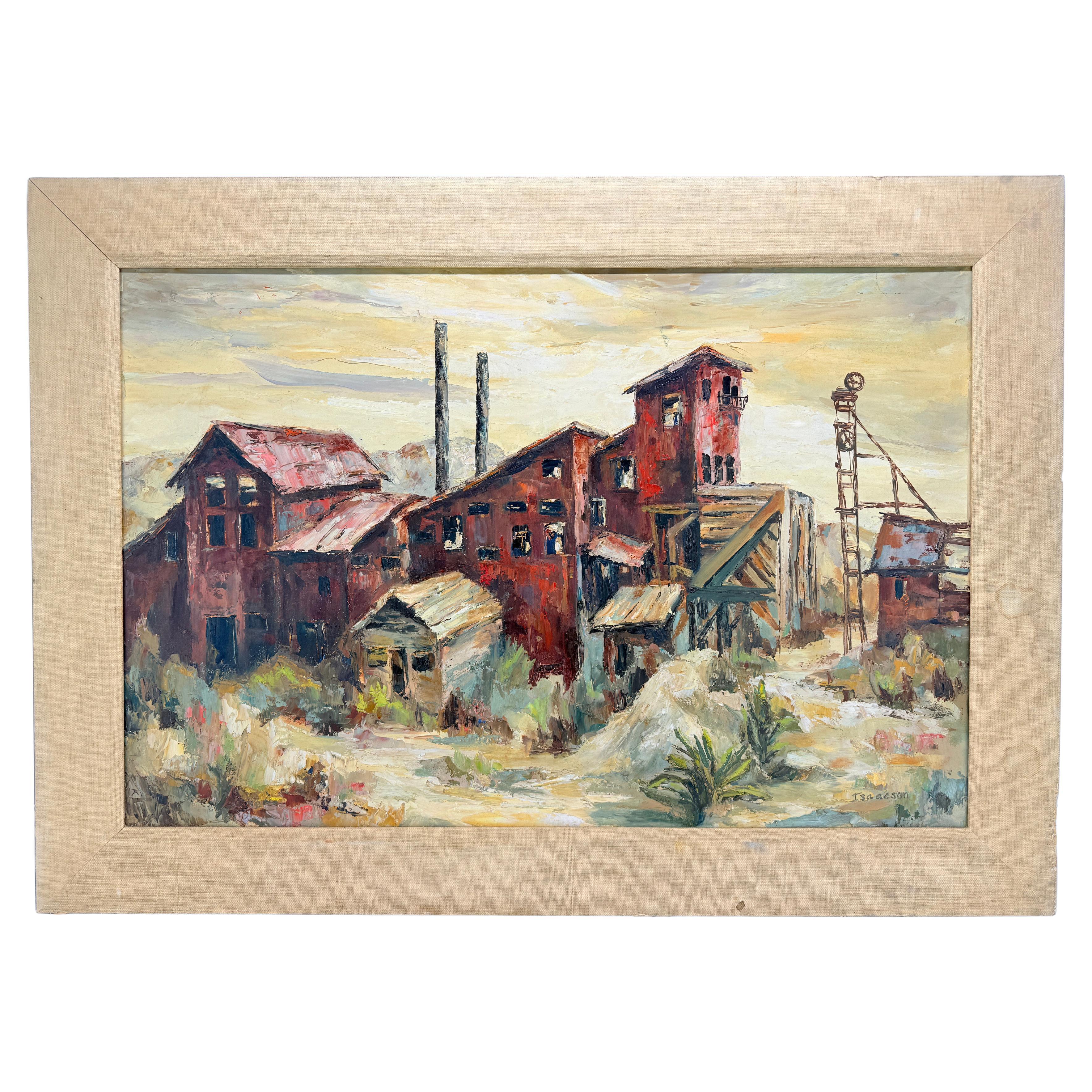 WPA Style Industrial Landscape Oil on Board, Signed By Artist
