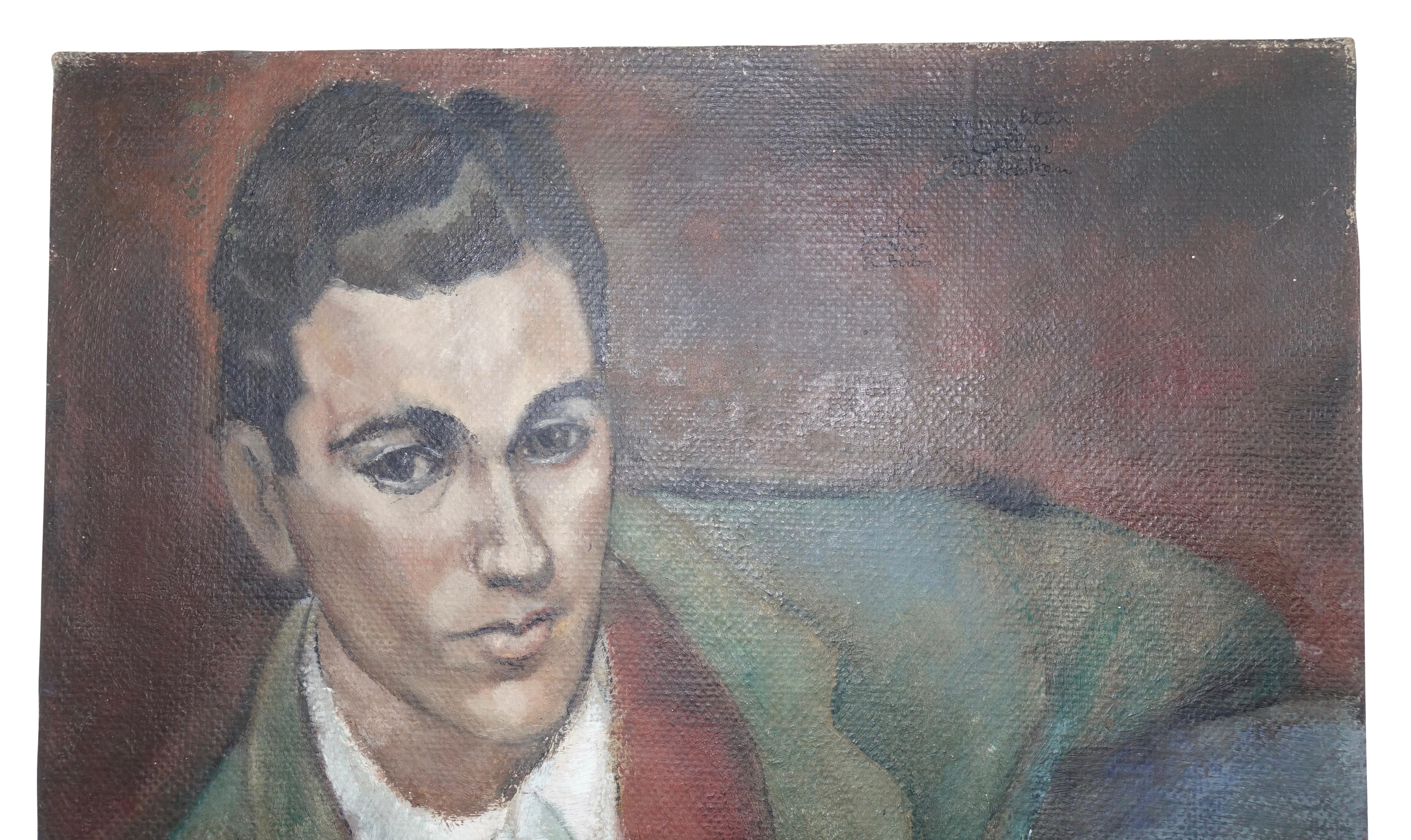 Peint à la main Portrait d'un Gentleman de Style WPA, Américain, Années 1930-1940 en vente