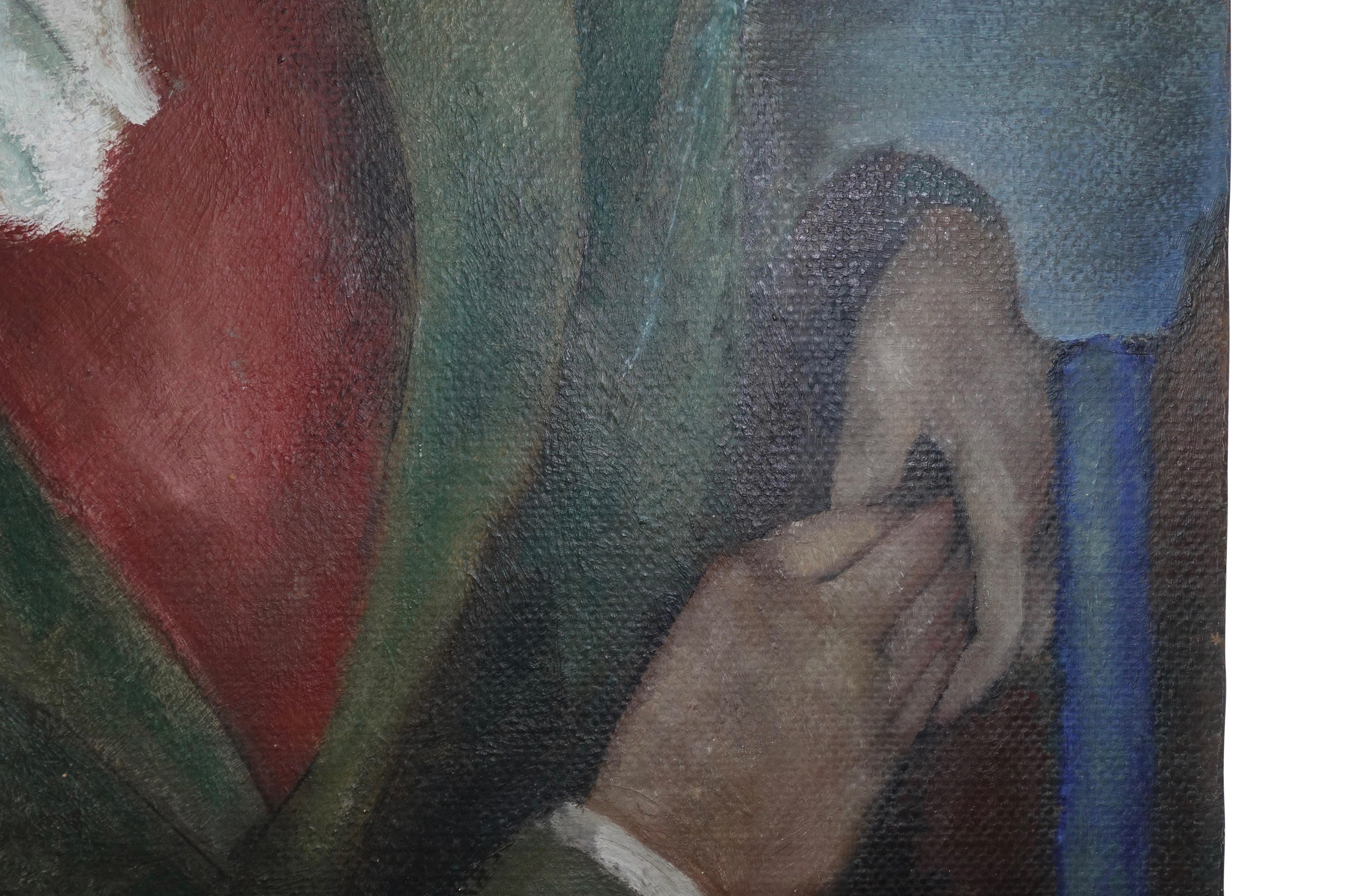 Dipinto a mano Ritratto di gentiluomo in stile WPA, americano, anni '30-'40 in vendita