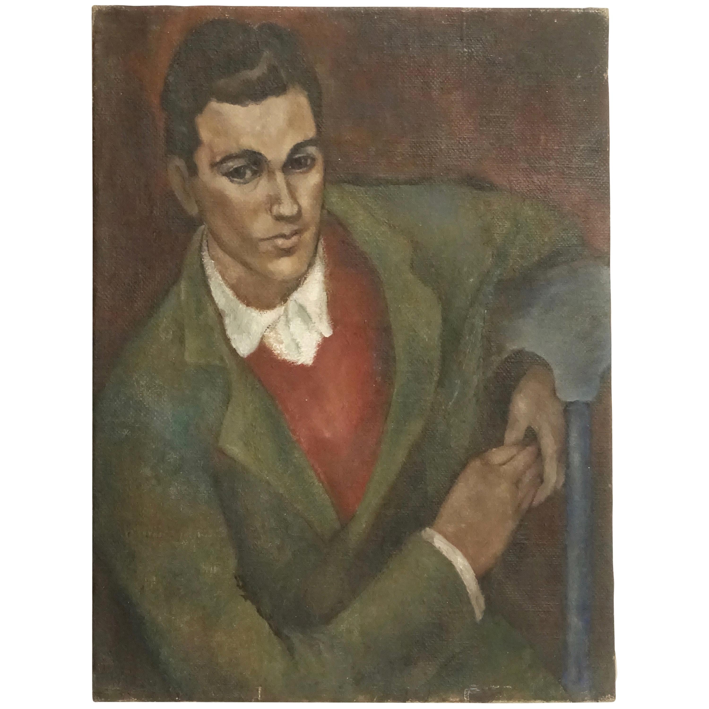 WPA Style Portrait Painting of a Gentleman, American, 1930s-1940s For Sale