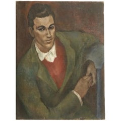 Vintage WPA Style Portrait Painting of a Gentleman, American, 1930s-1940s