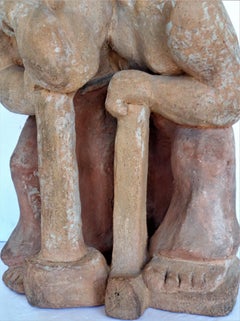 WPA Style Terracotta Sculpture of Working Men with Sledgehammers