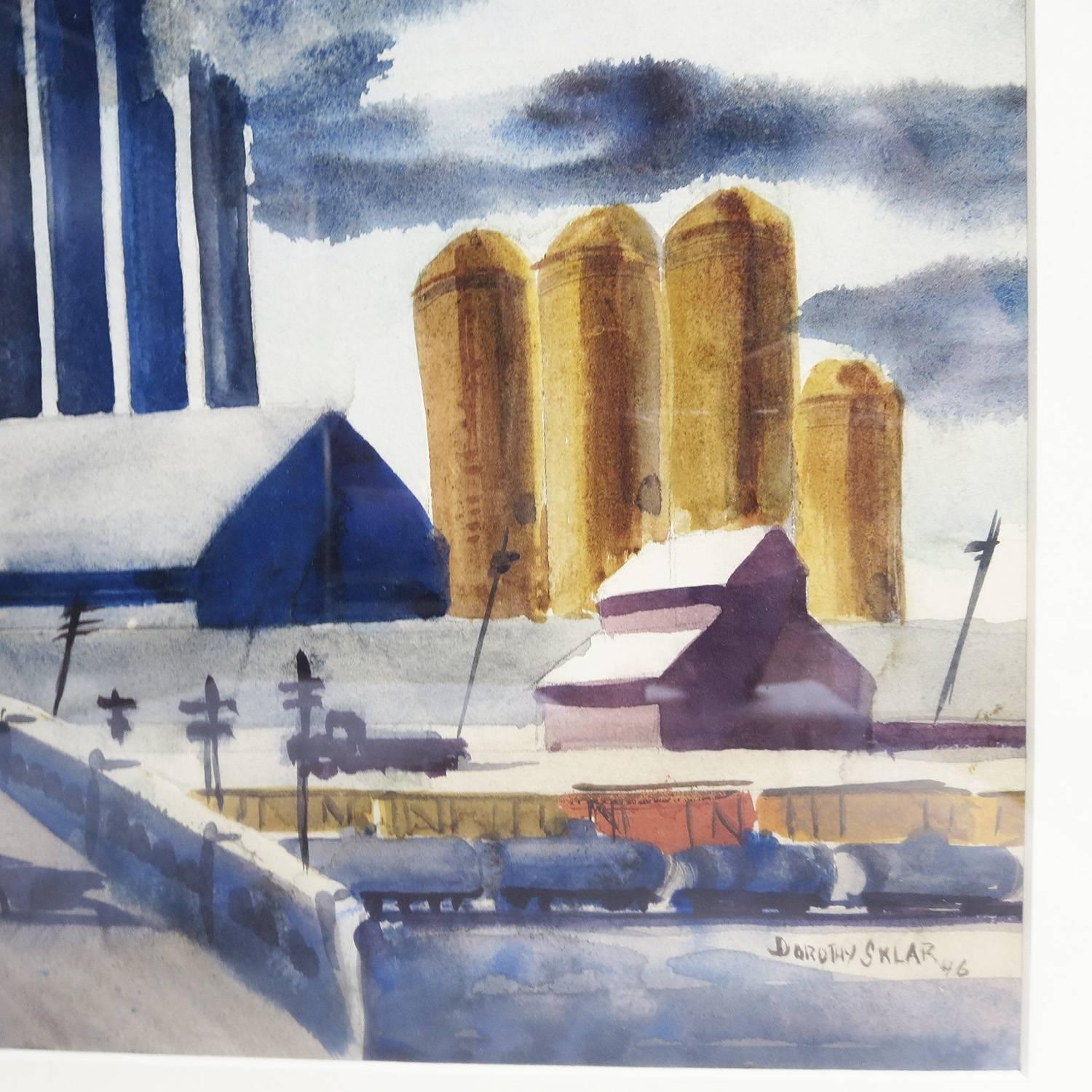 Art Deco WPA Style Watercolor Painting by Dorothy Sklar, 1946