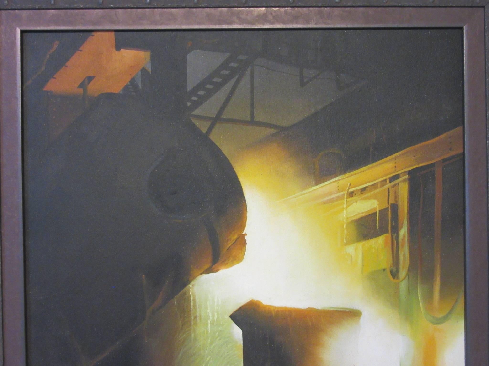 20th Century WPA Styled Industrial Steel Mill Painting