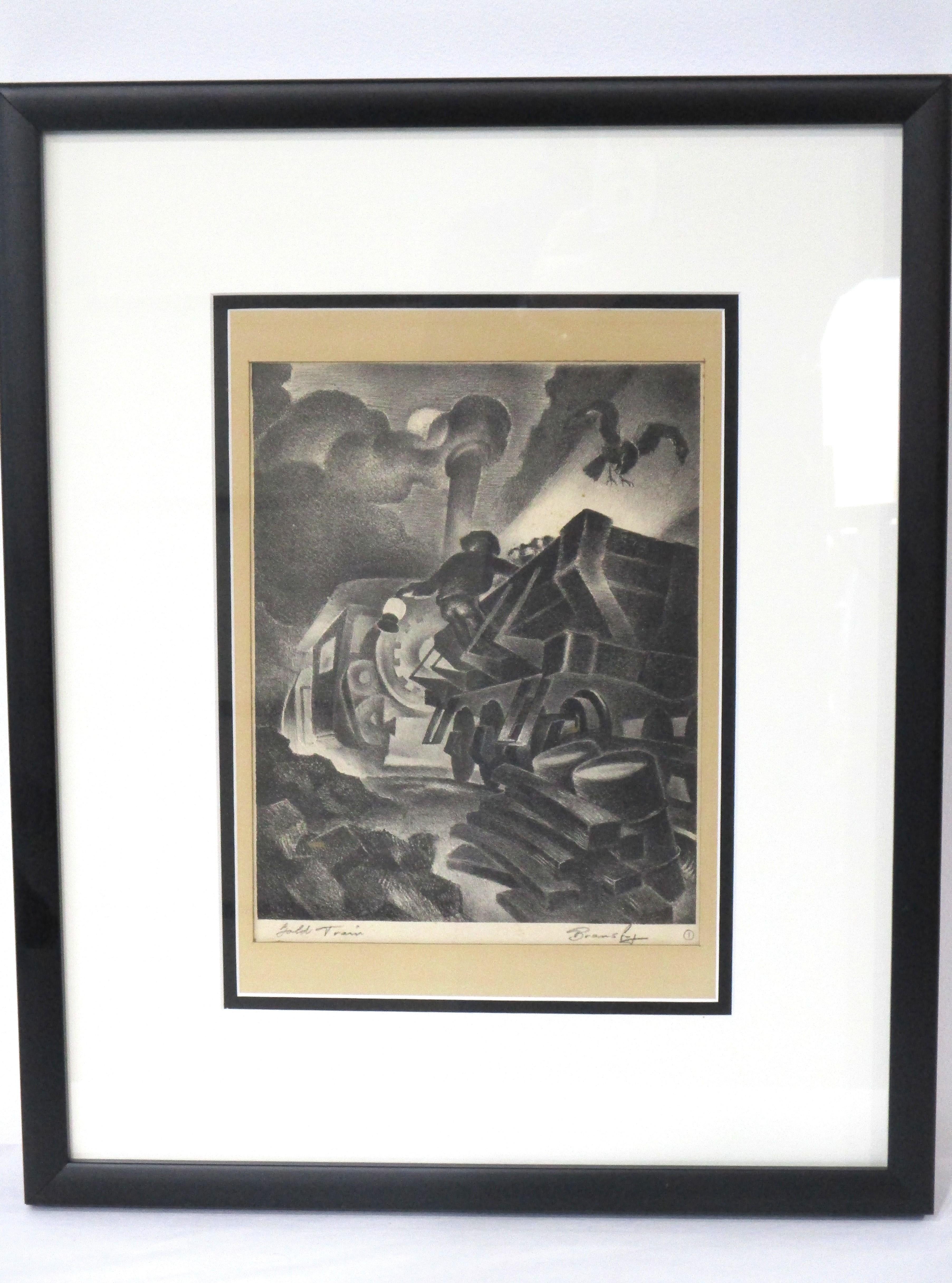 Eine sehr schöne Lithographie mit Bleistift signiert von dem amerikanischen Künstler Eric James Bransby ( 1916 - 2020 ) mit dem Titel 