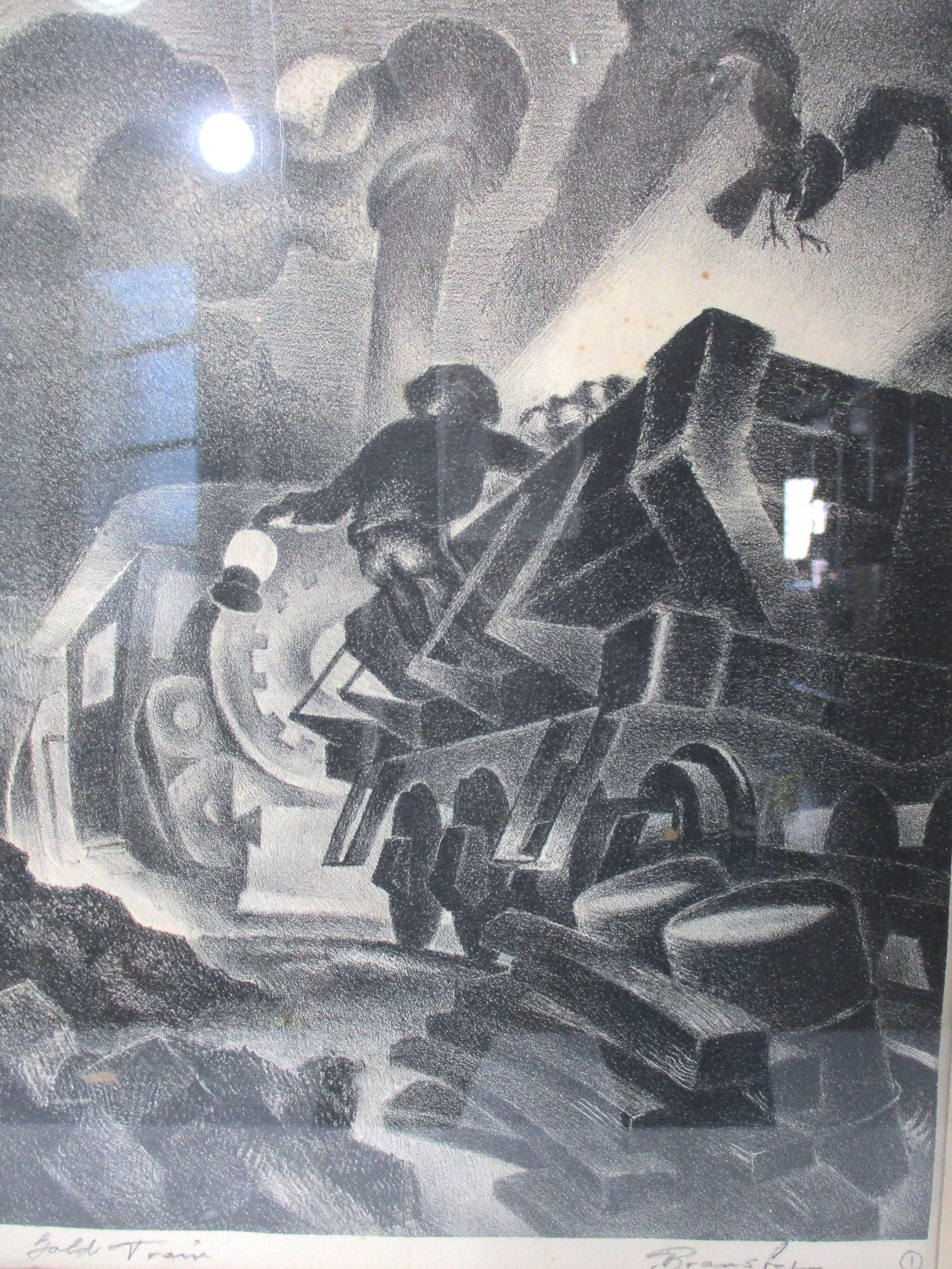 Thomas Hart Benton: Wpa-Lithho im Stil von Eric Bransby „ Goldschleppe“ (Papier) im Angebot