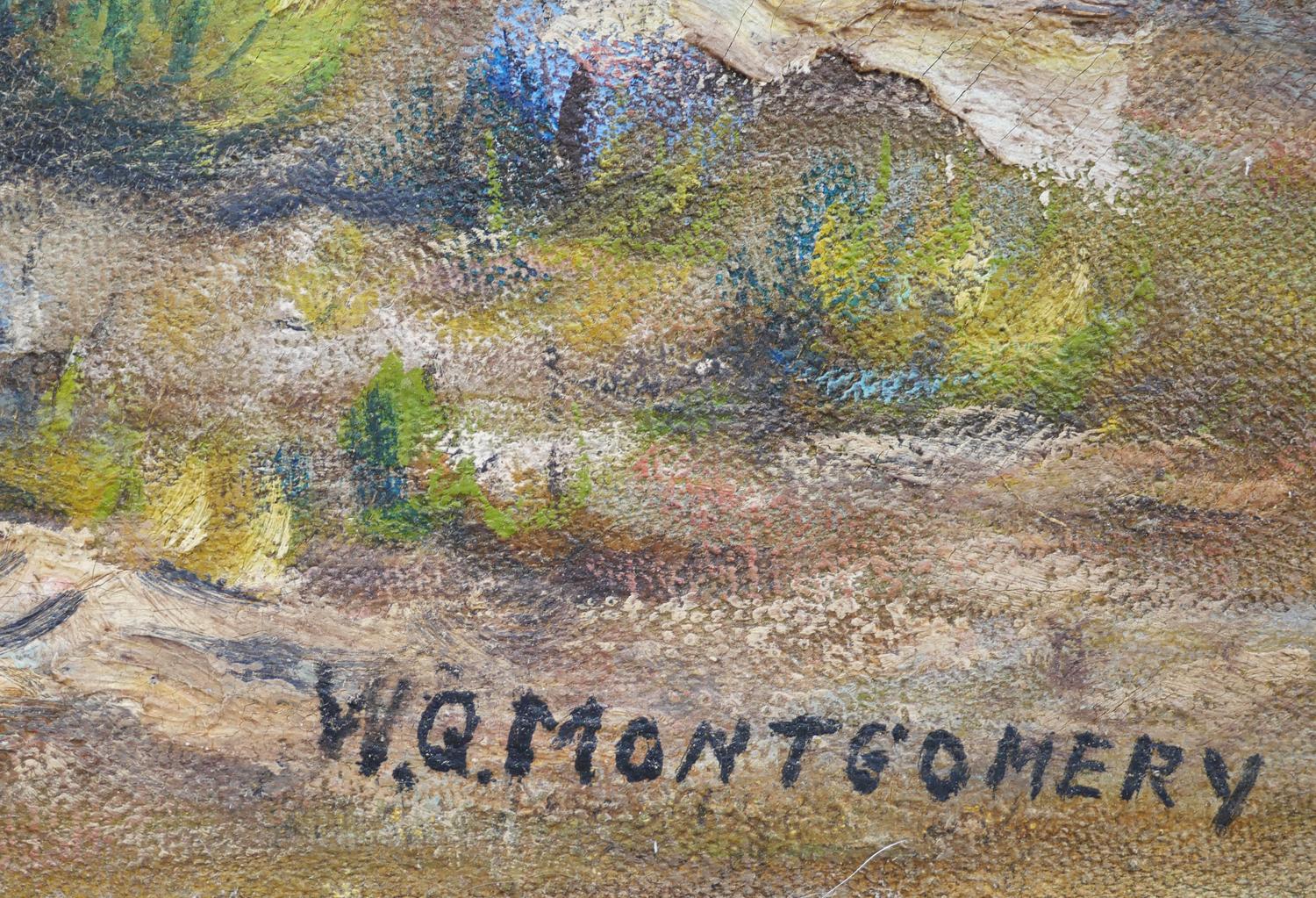 Paesaggio western realista in blu, verde e marrone con cowboy che montano un cavallo da tiro a segno in vendita 8