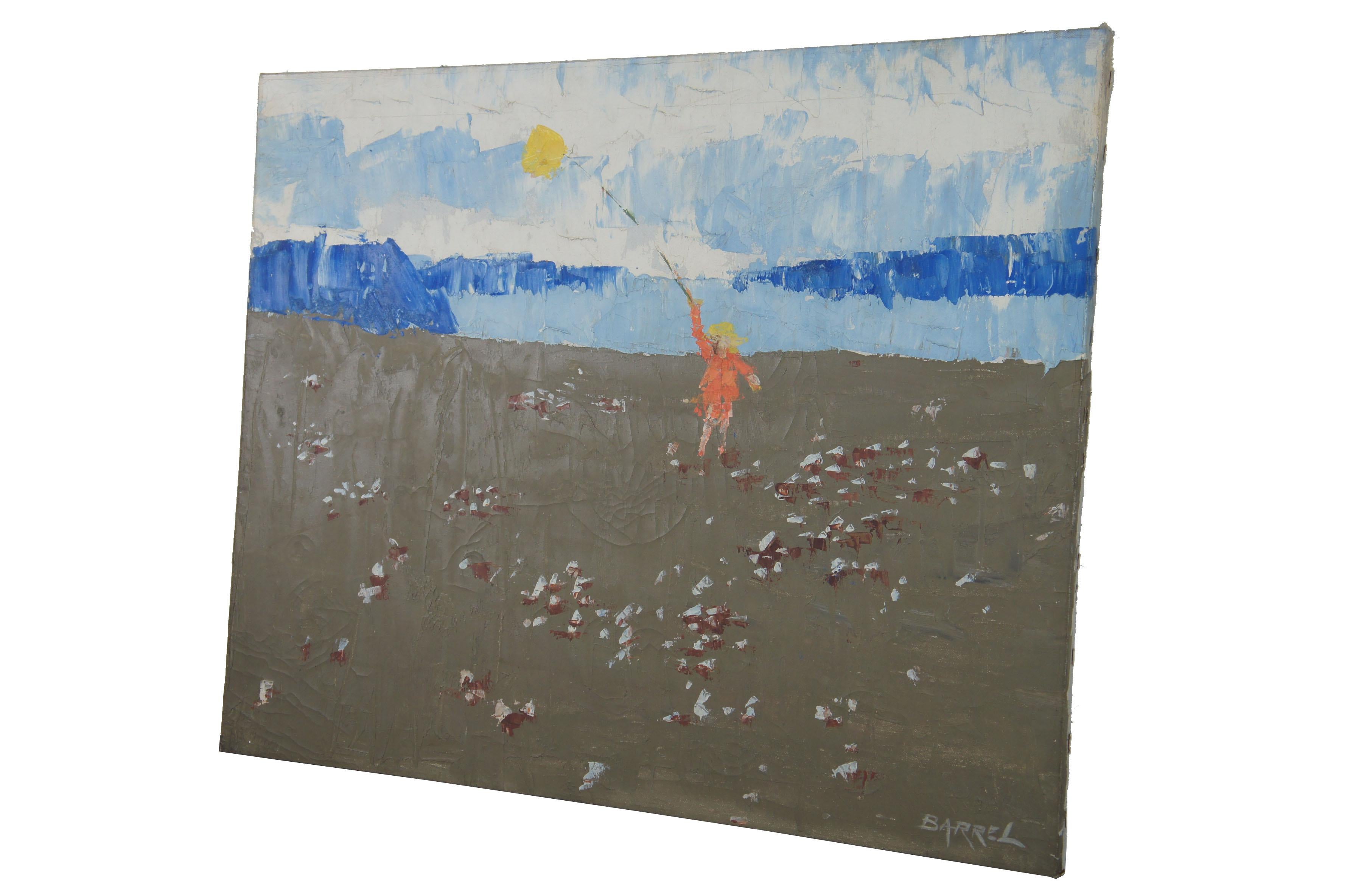 W.R. Barrel oil on canvas impressionist seascape beach child 30
