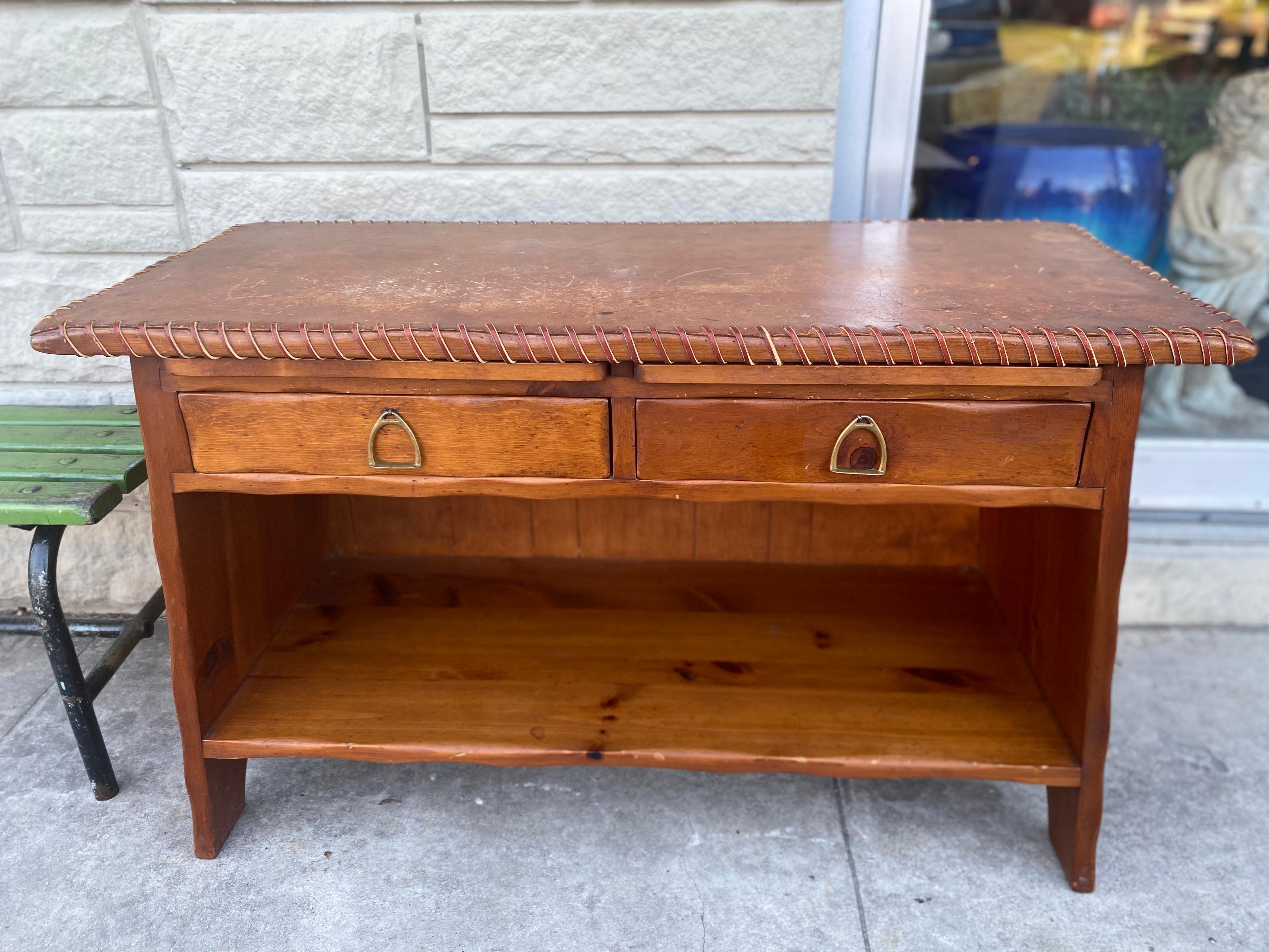 W.R Dallas Leather Top Pine Console Table 3