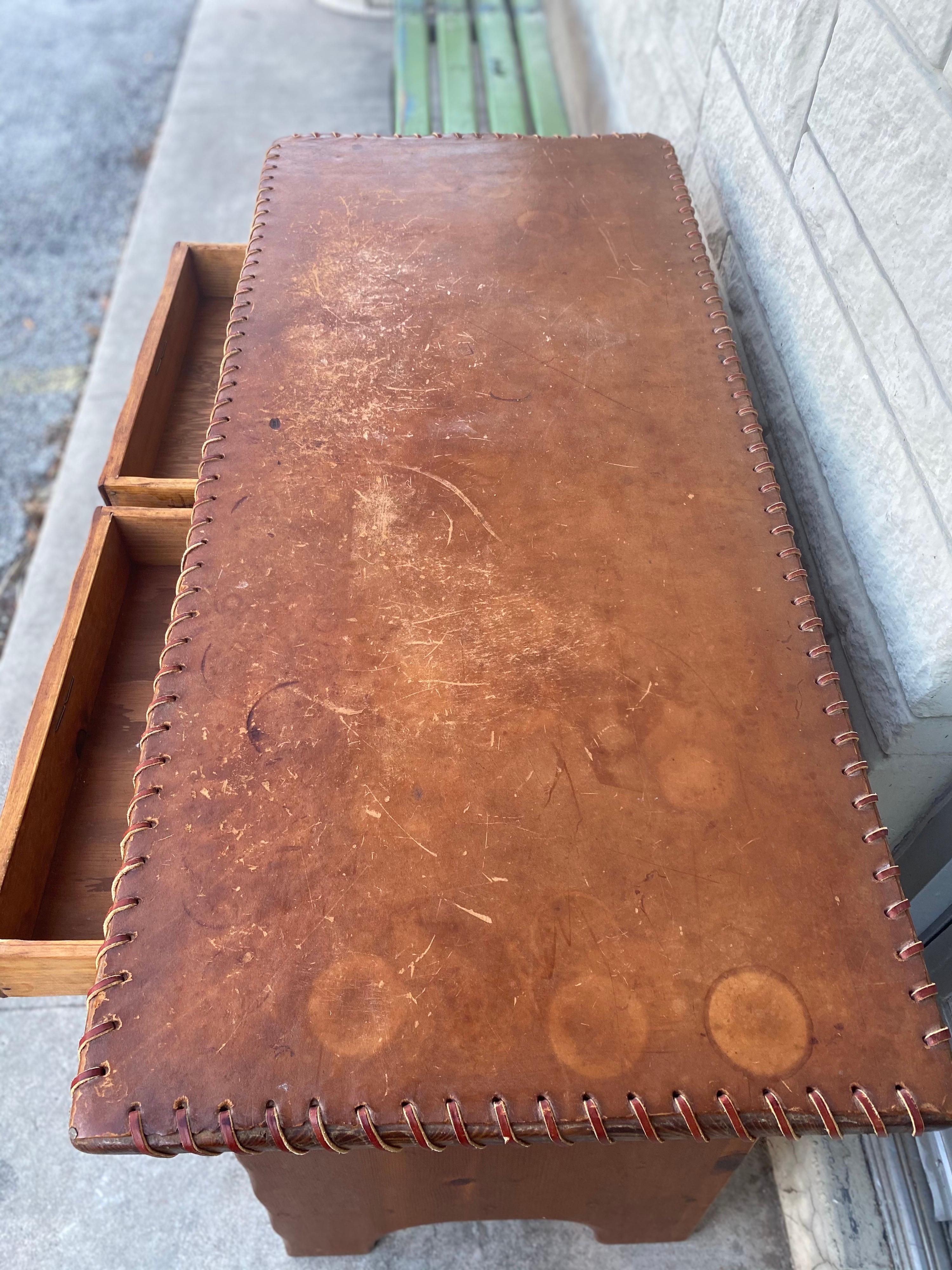 W.R Dallas Leather Top Pine Console Table 1