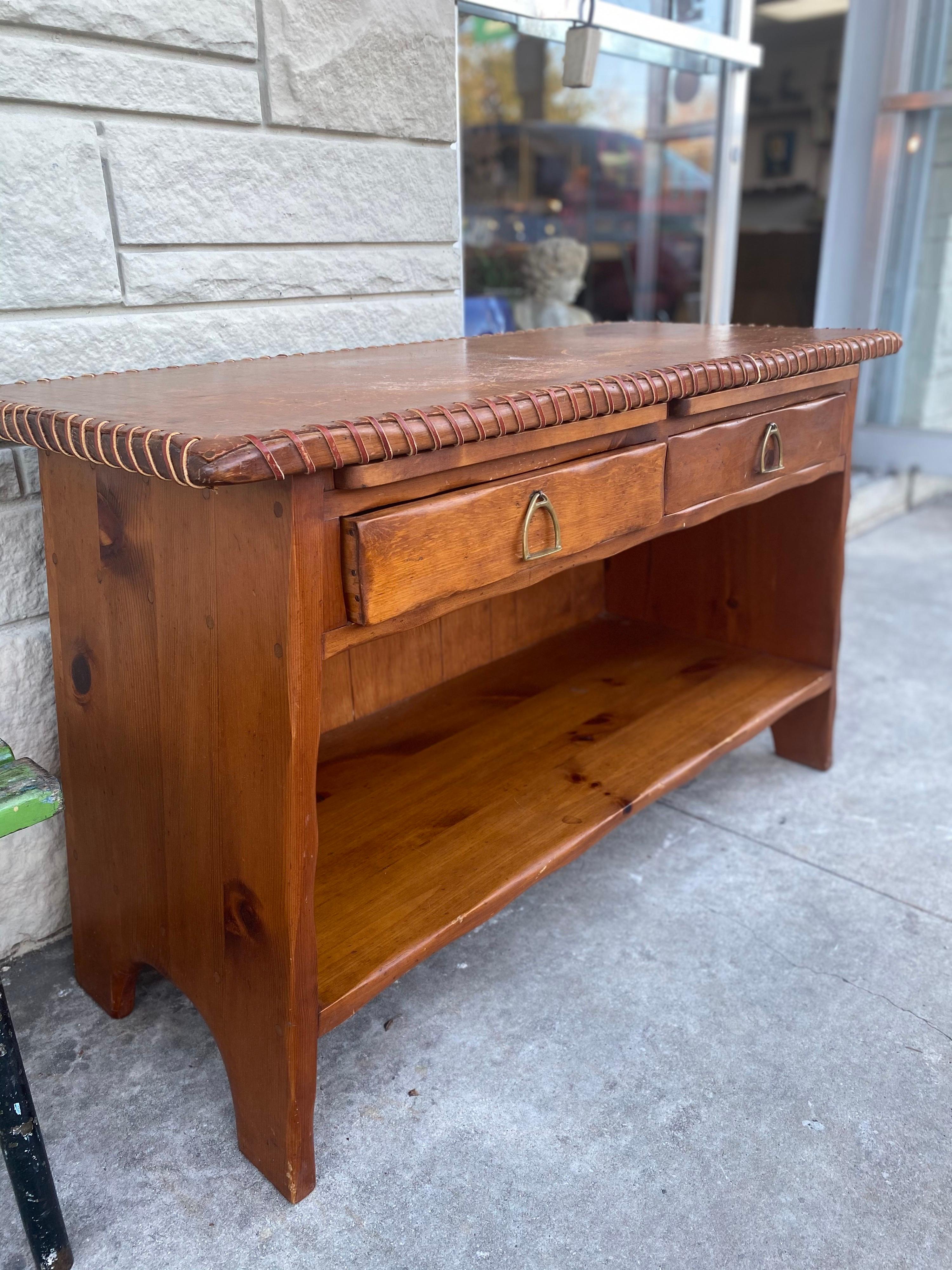 W.R Dallas Leather Top Pine Console Table 2