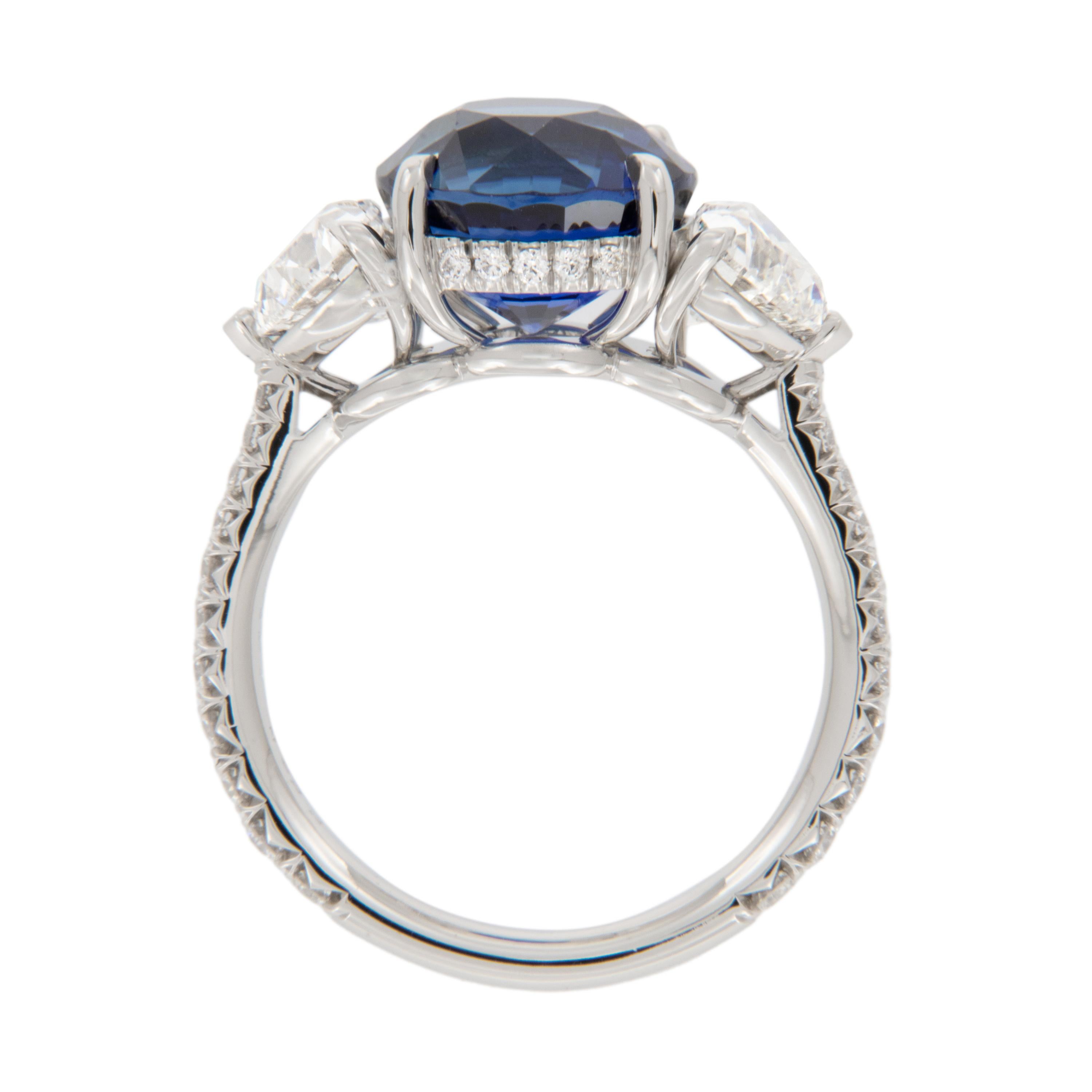 WR Designs Platinum 5.57 Ct Blue Sapphire Heart Shape Diamond Ring In New Condition In Troy, MI