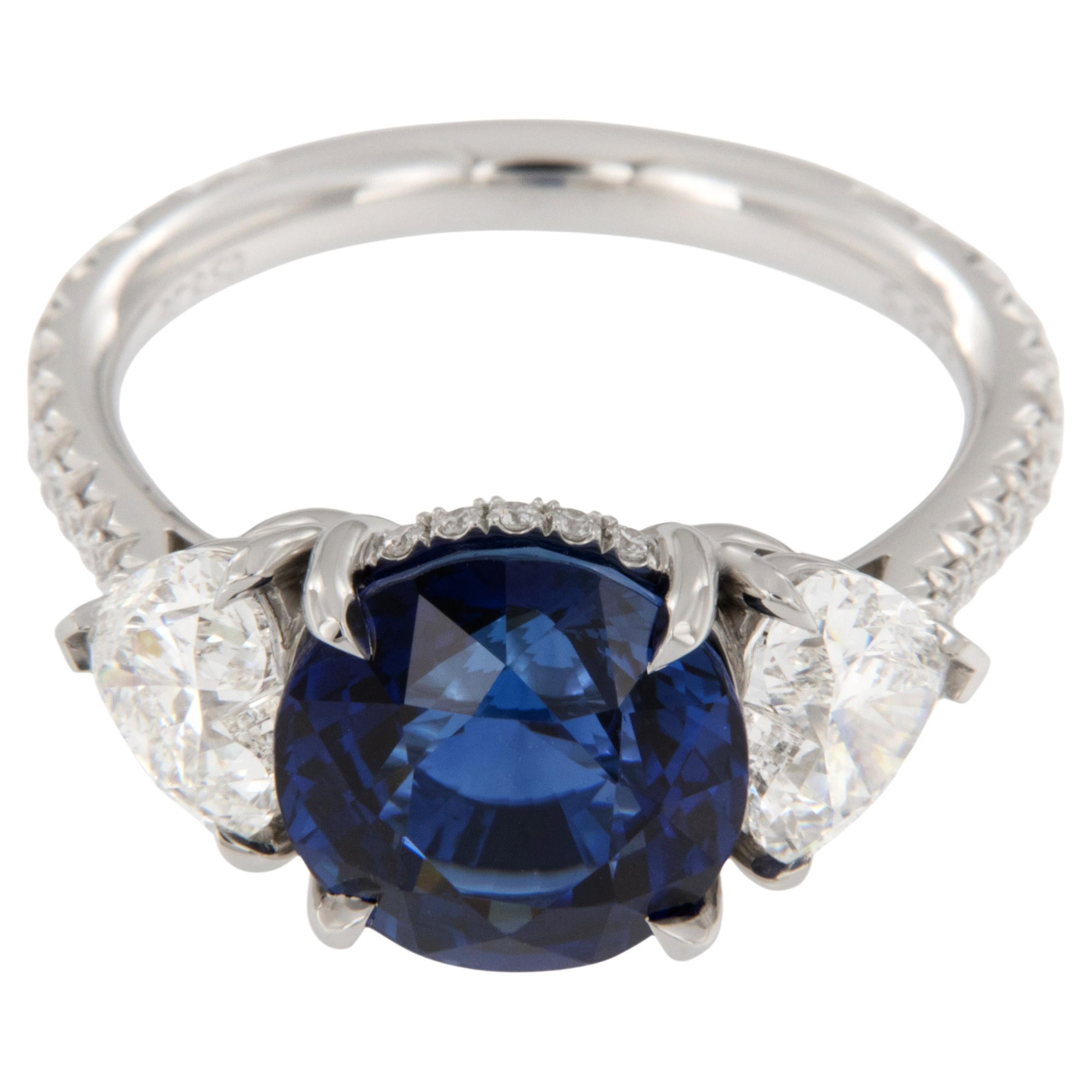 WR Designs Platinum 5.57 Ct Blue Sapphire Heart Shape Diamond Ring