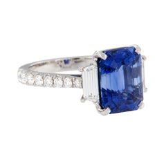 WR Designs Platinum 7.51 Carat Blue Sapphire and 1.15 Cttw Diamond Ring