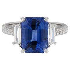 WR Designs Platinum 7.51 Carat Blue Sapphire and 1.15 Cttw Diamond Ring