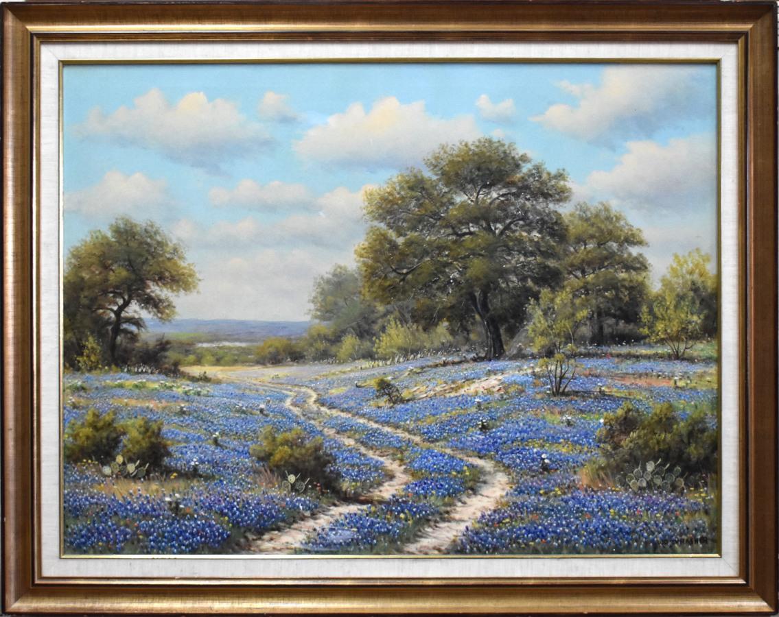 W.R. Thrasher Landscape Painting - "BLUEBONNET TRAIL" TEXAS HILL COUNTRY 36.75 X 46.75