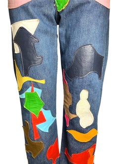 Wrangler Jeans with Abstract Technicolor Leather Patchwork, 1960s