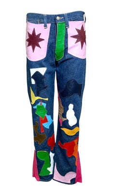 Vintage Wrangler Jeans with Abstract Technicolor Leather Patchwork, 1960s