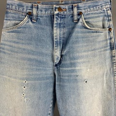 WRANGLER Size 31 Blue Distressed Straight Zip Fly Jeans
