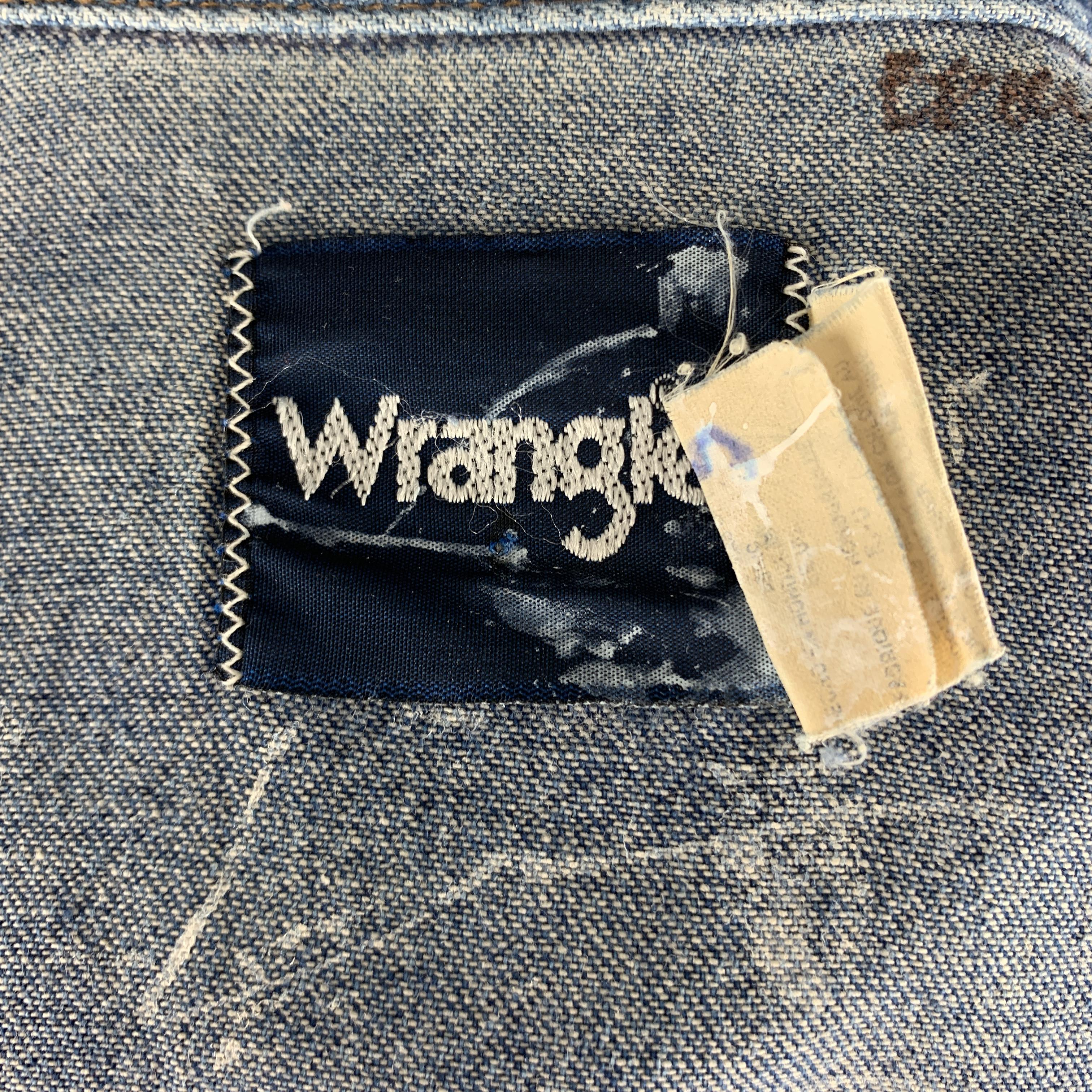 WRANGLER Size XS Blue Splattered Denim Snaps Long Sleeve Shirt In Good Condition In San Francisco, CA