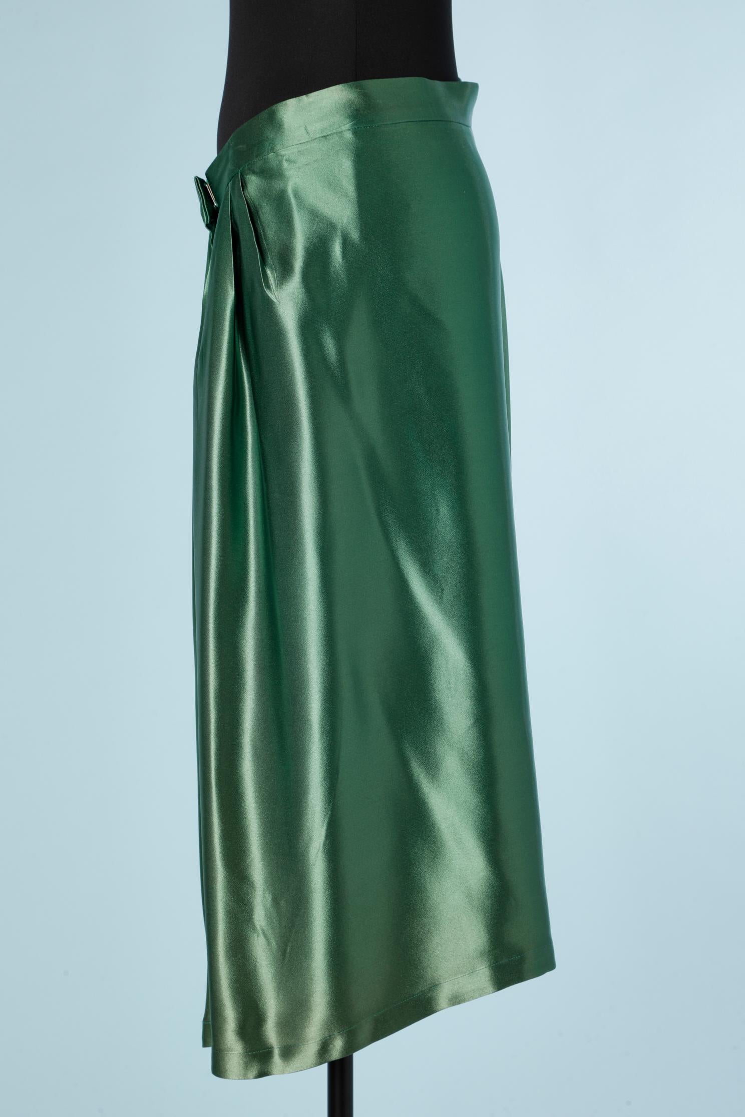 Black Wrap  and draped skirt in emerald silk satin Yves Saint Laurent Rive Gauche  For Sale
