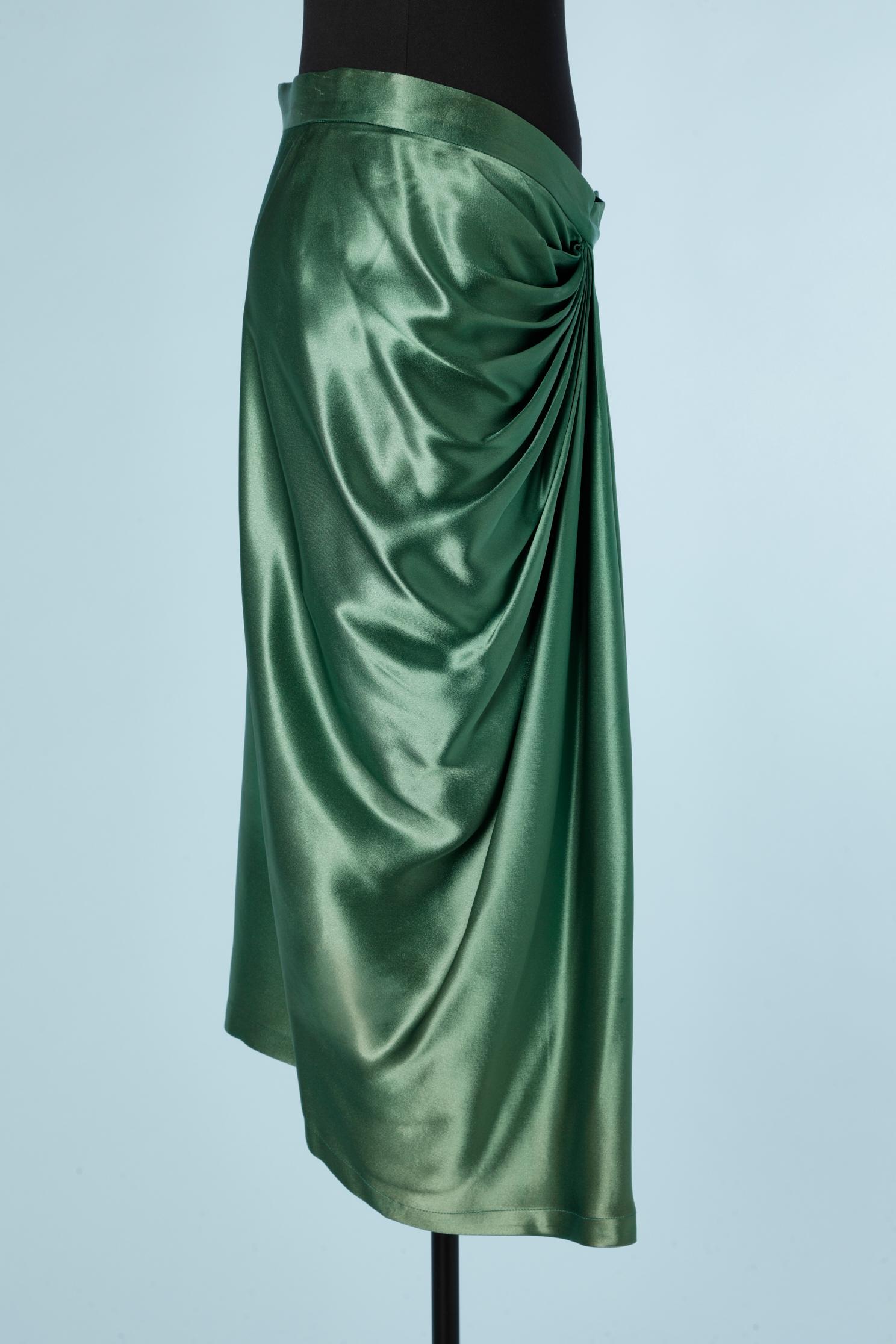 Women's Wrap  and draped skirt in emerald silk satin Yves Saint Laurent Rive Gauche  For Sale