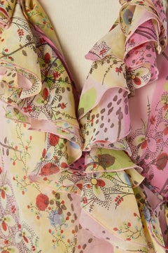 Wrap and printed silk chiffon shirt with ruffles collar Christian DIOR Boutique