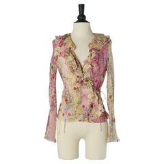 Wrap and printed silk chiffon shirt with ruffles collar Christian DIOR Boutique