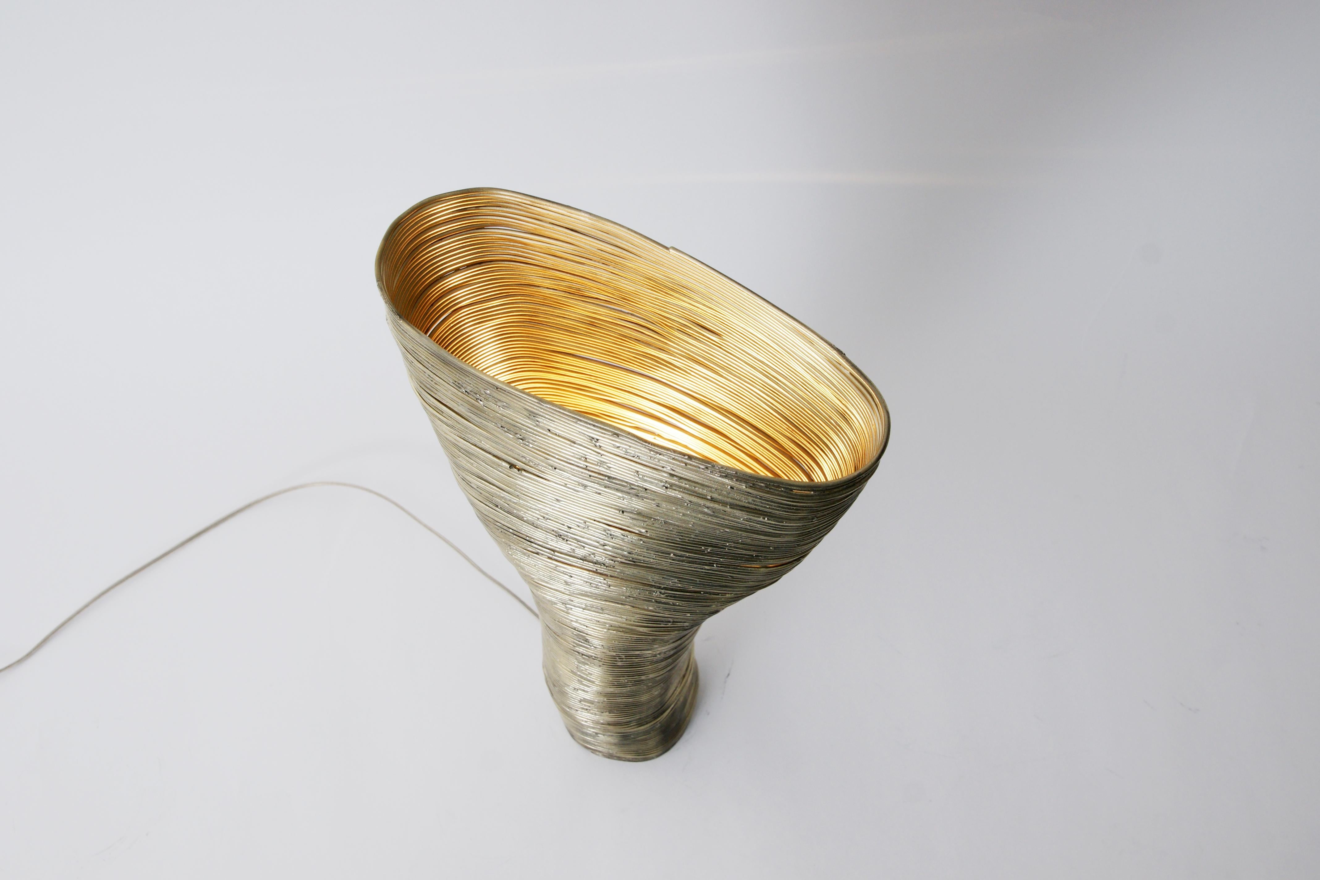 Modern Wrap Beech Brass Table Light by Johannes Hemann For Sale