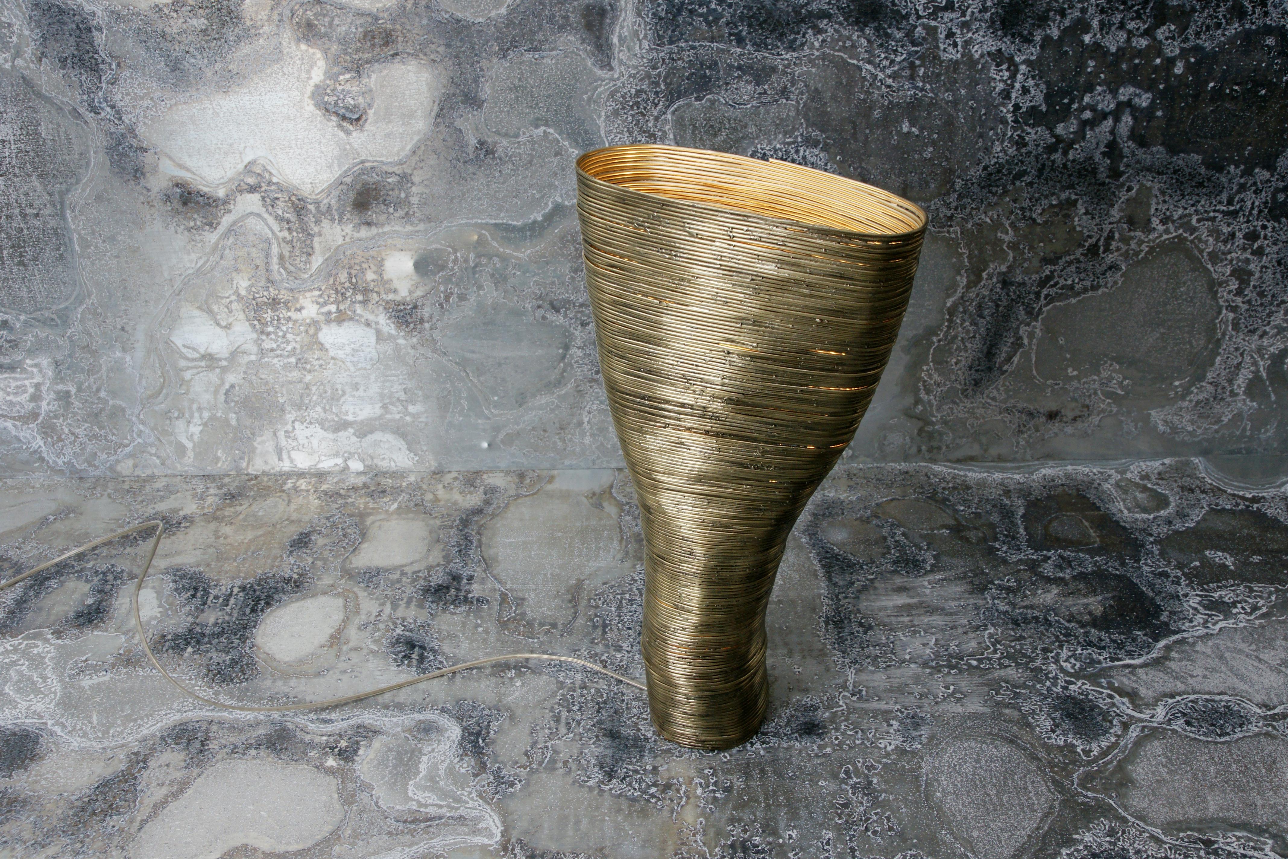 Wrap Beech Brass Table Light by Johannes Hemann In New Condition For Sale In Geneve, CH