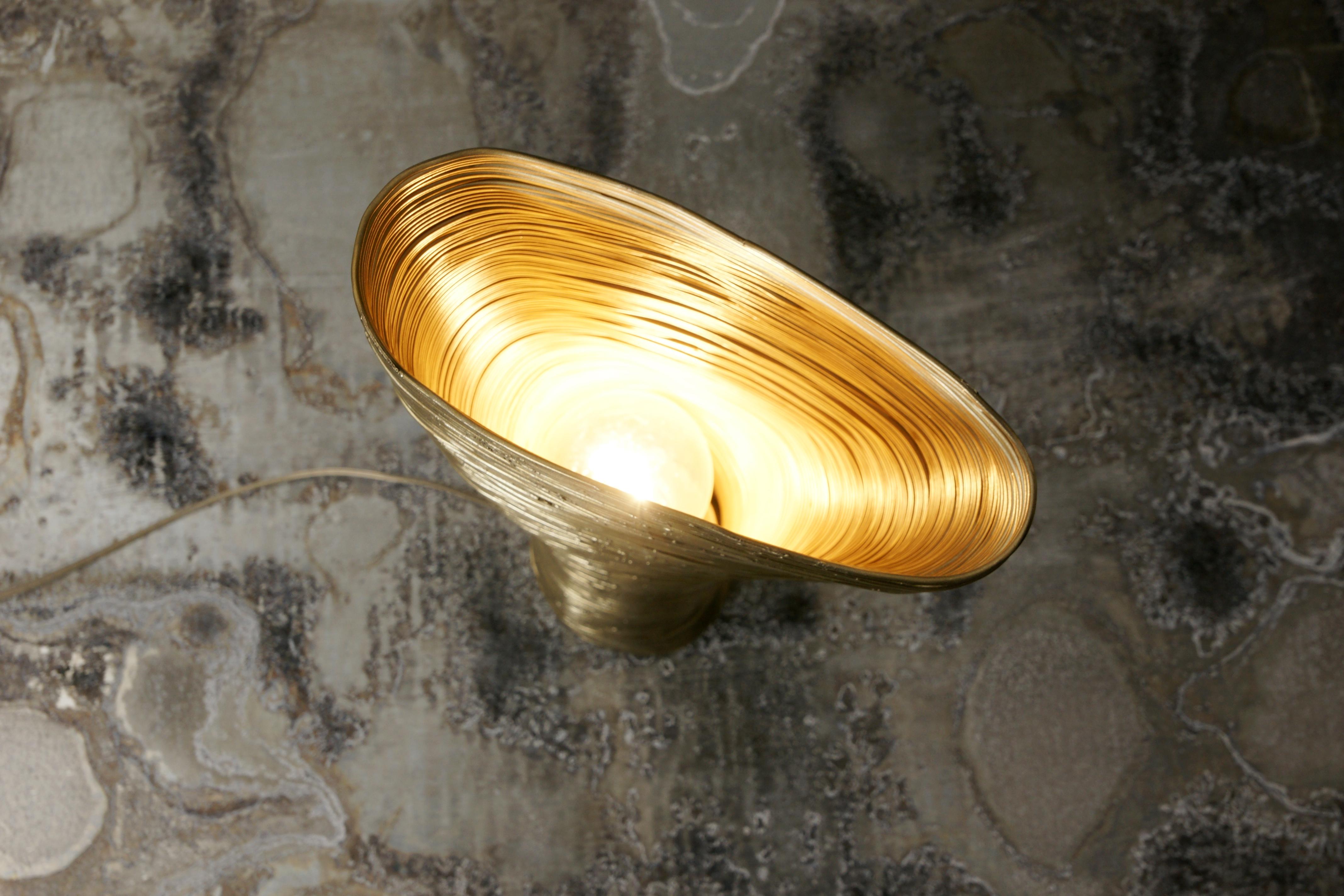 Contemporary Wrap Beech Brass Table Light by Johannes Hemann For Sale