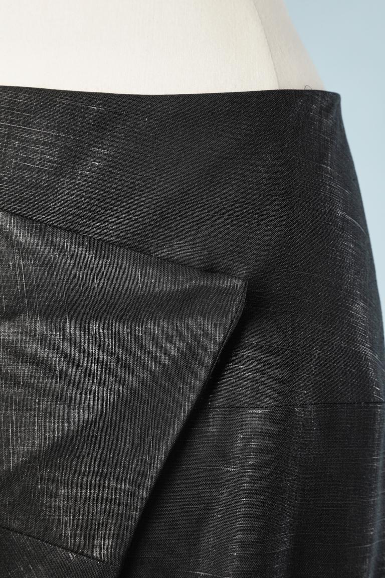 Wrap black skirt in rayon and linen John Galliano For Sale at 1stDibs