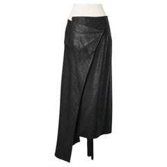 Wrap black skirt in rayon and linen John Galliano 