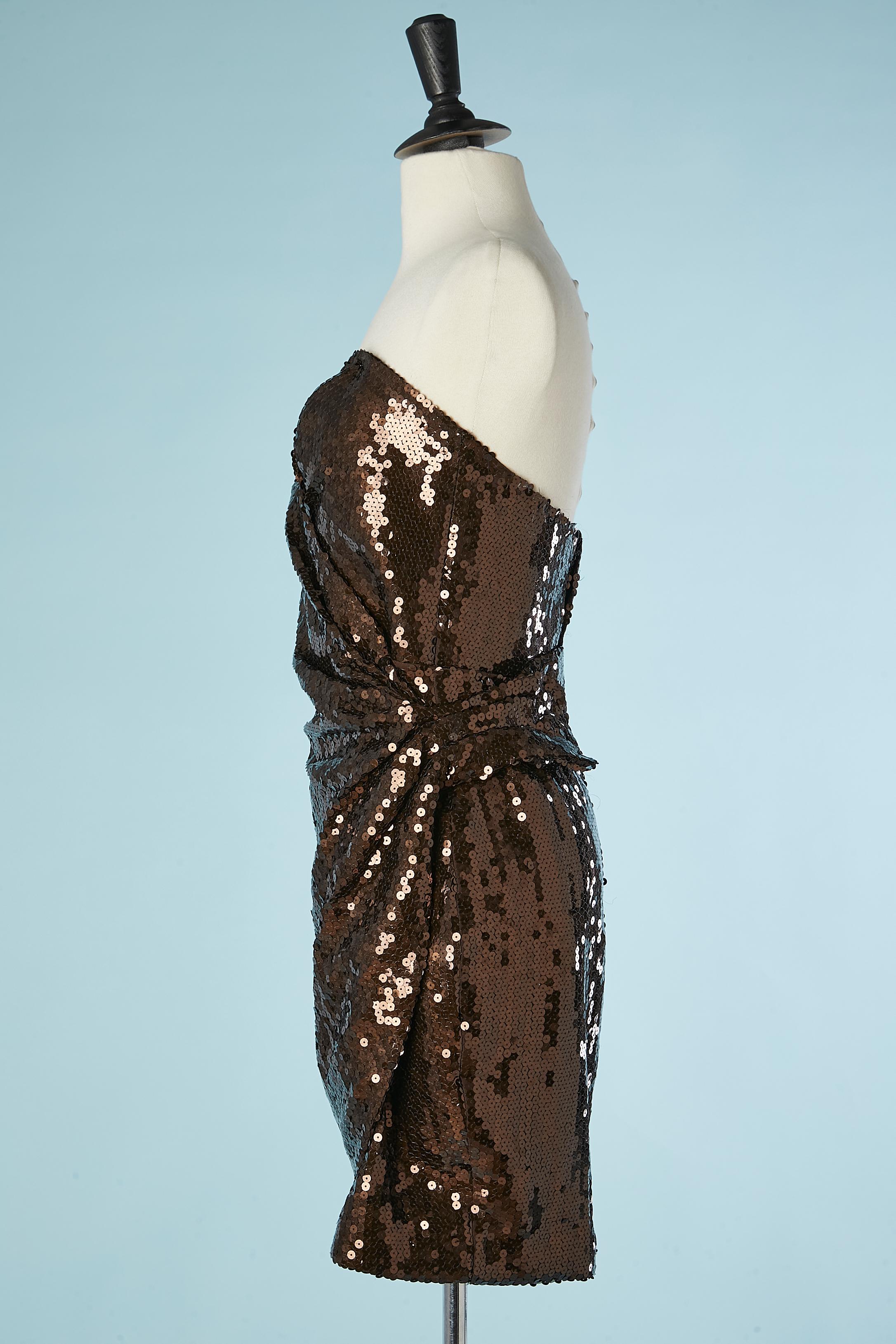 Women's  Wrap bustier cocktail dress in brown sequin Thierry Mugler  For Sale