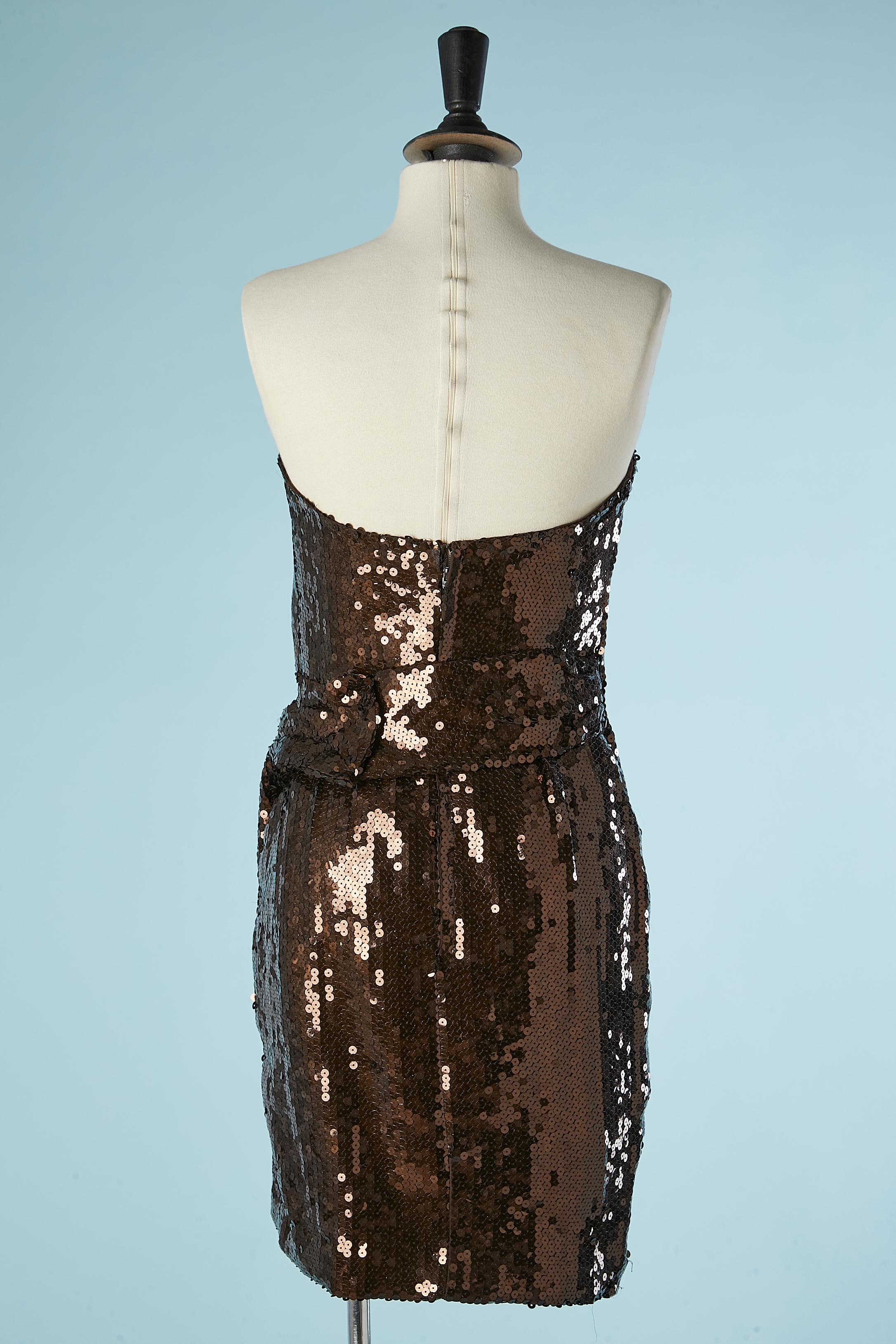  Wrap bustier cocktail dress in brown sequin Thierry Mugler  For Sale 1