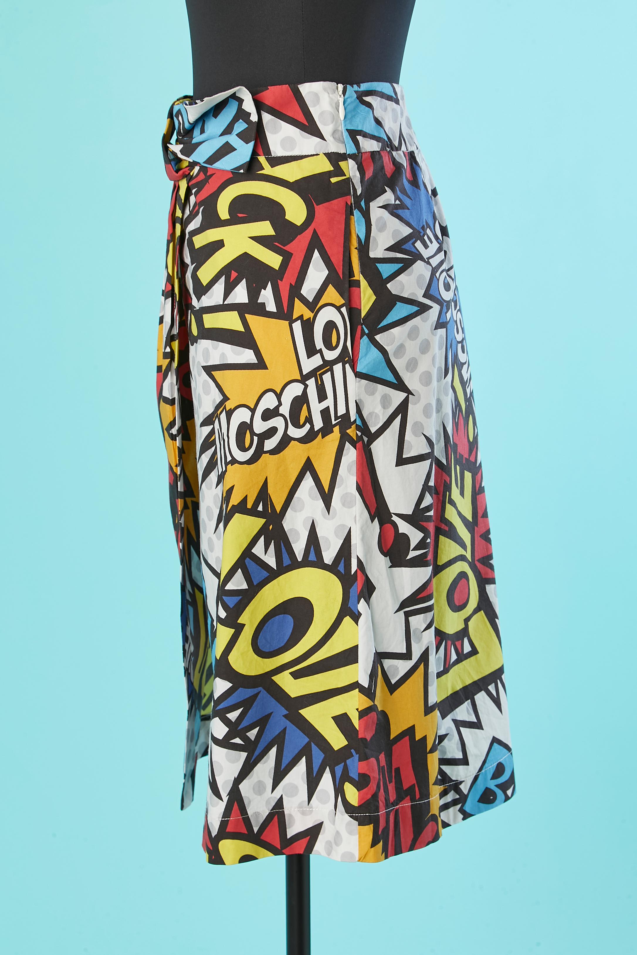 Wrap cotton skirt with Comics print on Love Moschino  In Excellent Condition For Sale In Saint-Ouen-Sur-Seine, FR