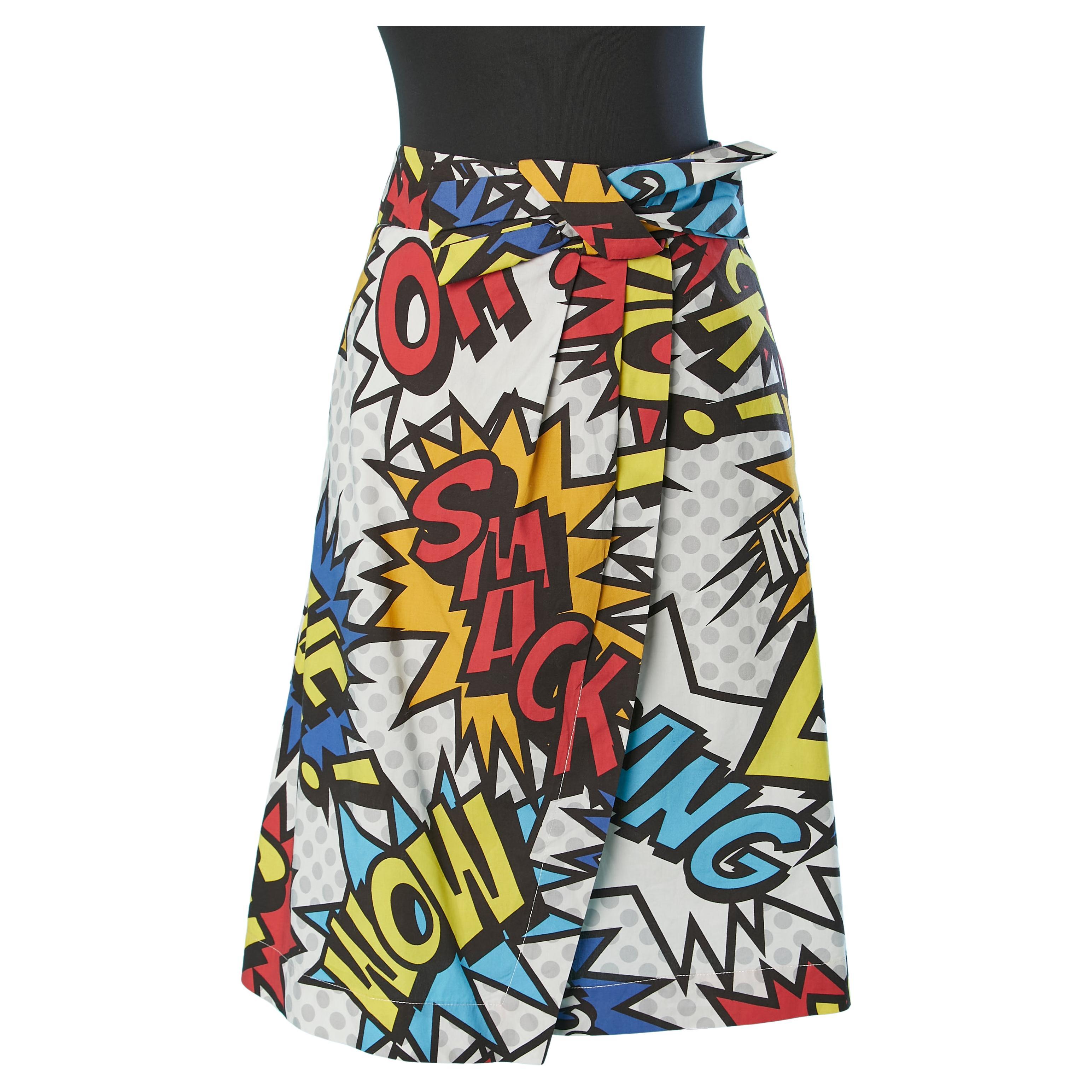 Wrap cotton skirt with Comics print on Love Moschino  For Sale