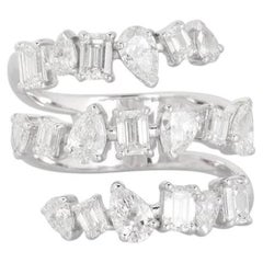 Wrap Elegance 14K (or 18k upon request) White Gold Mixed Cut Diamond Spiral Ring