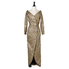 Wrap evening dress in gold damasked Scaasi Boutique