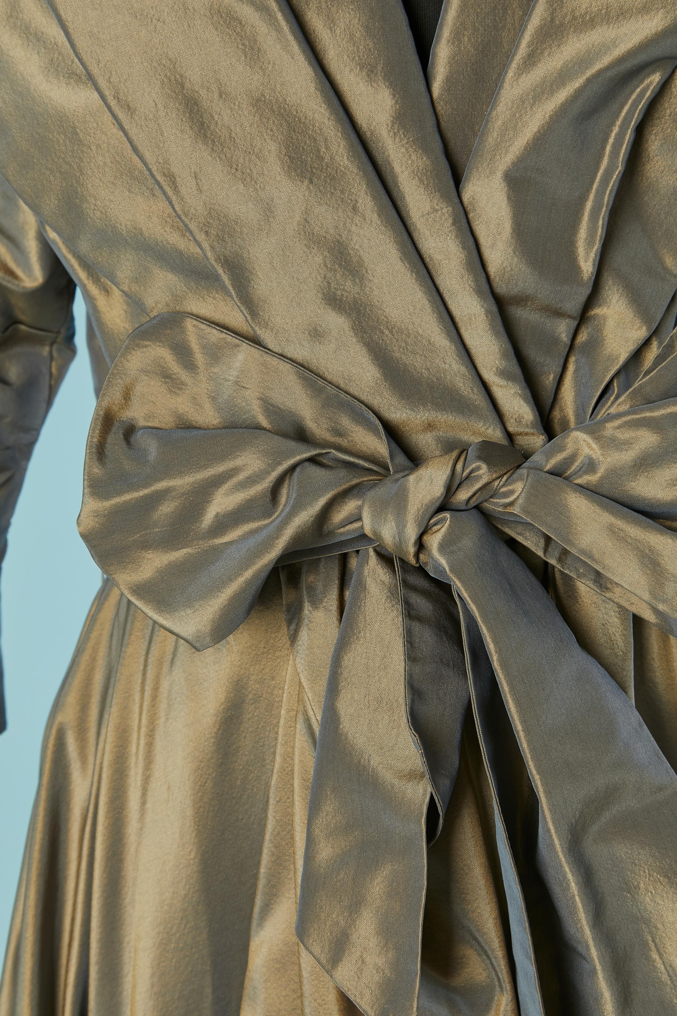 Vestido de noche de tafetán con cinturón CATHERINE REGEHR para Saks Fifth Av Gris en venta