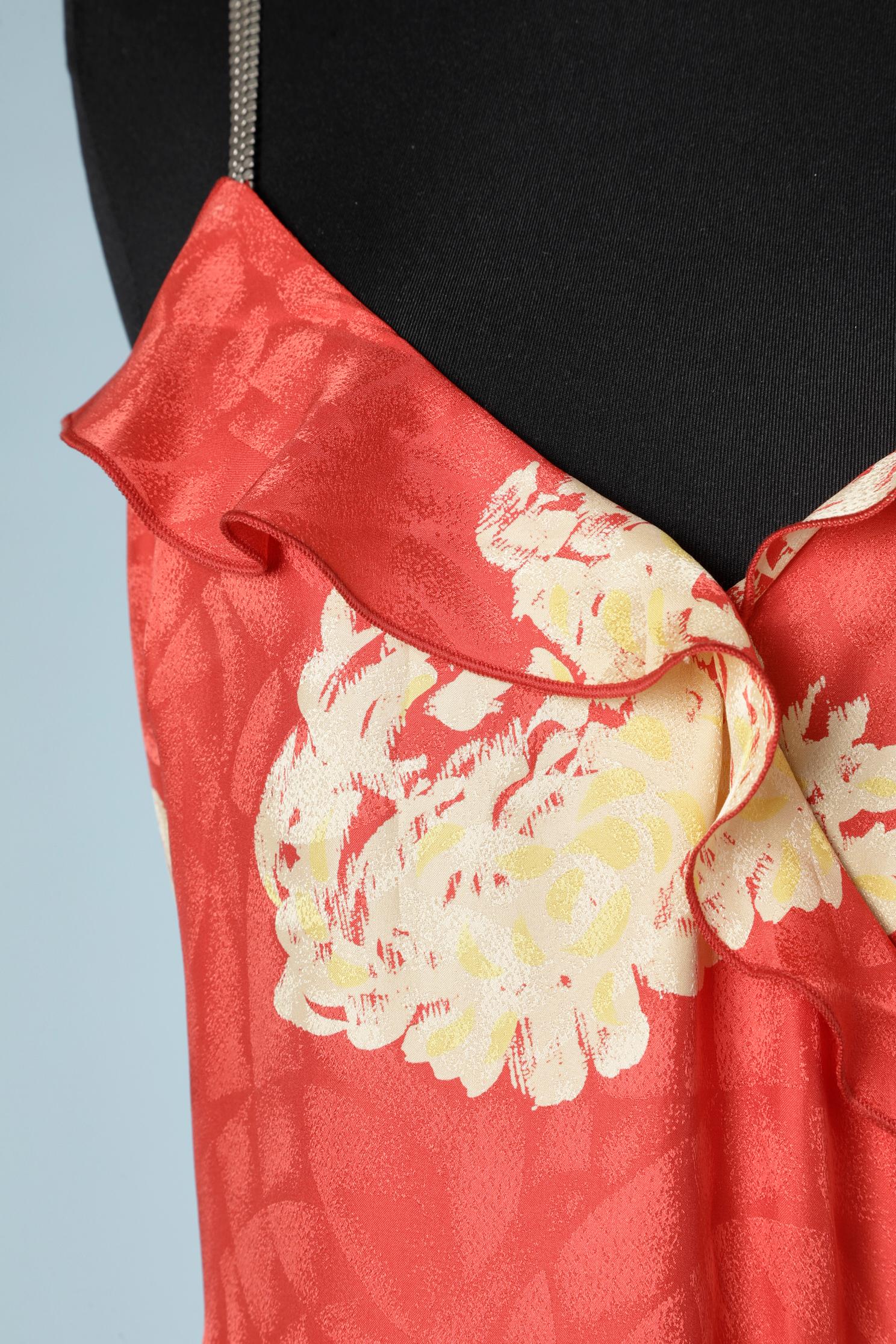 Wrap flower printed dress in silk. Metallic shoulder straps 
Size L 